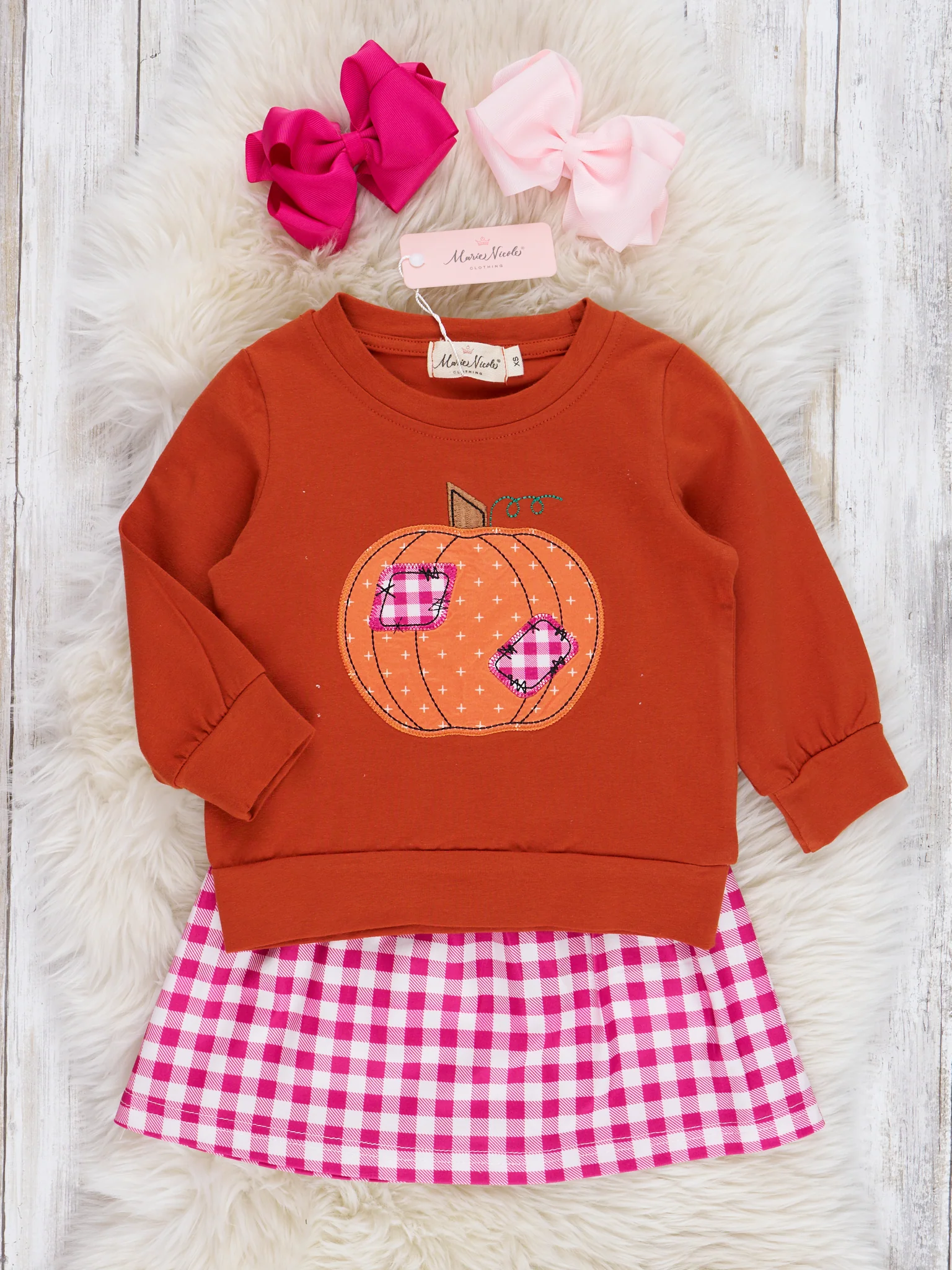 Magenta & Cinnamon Gingham Pumpkin Outfit