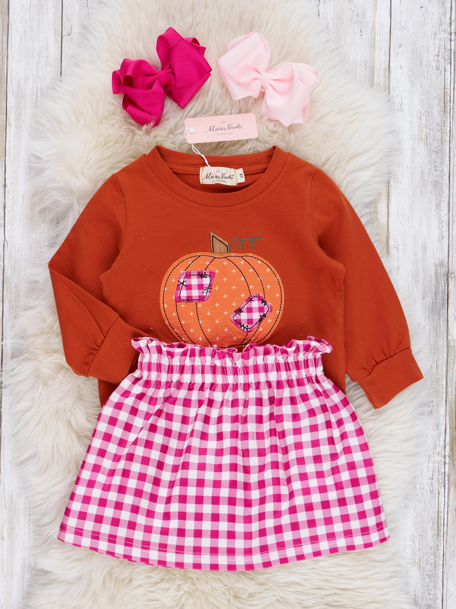 Magenta & Cinnamon Gingham Pumpkin Outfit - Image 2