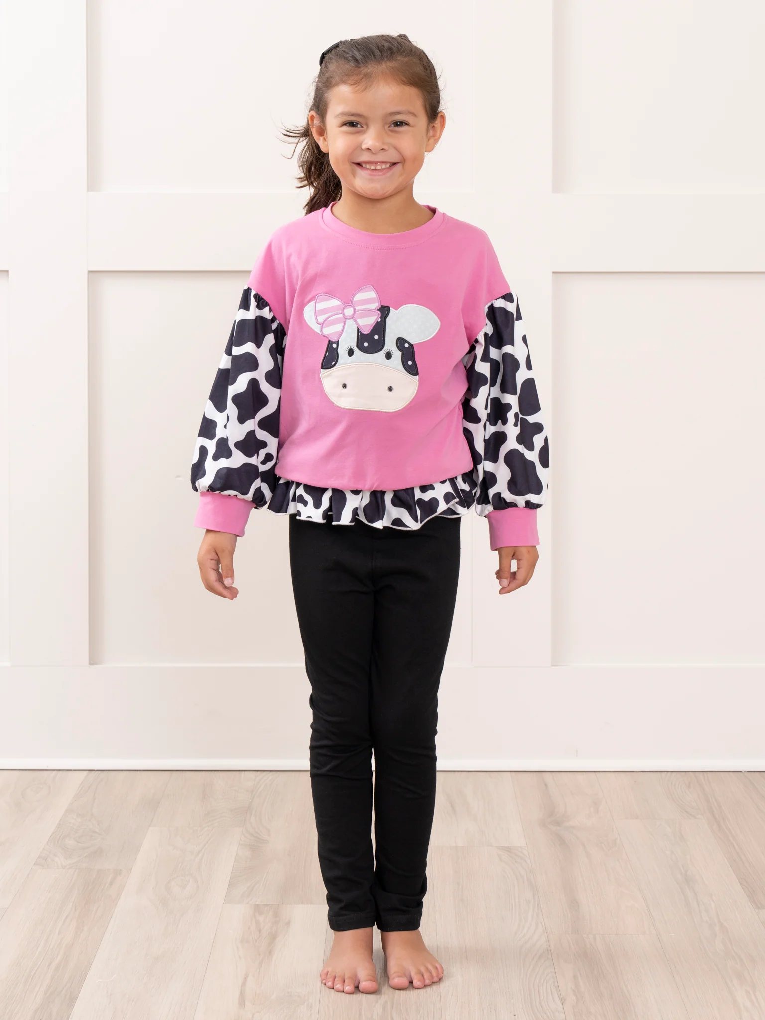 Magenta Cow Print Ruffle Outfit