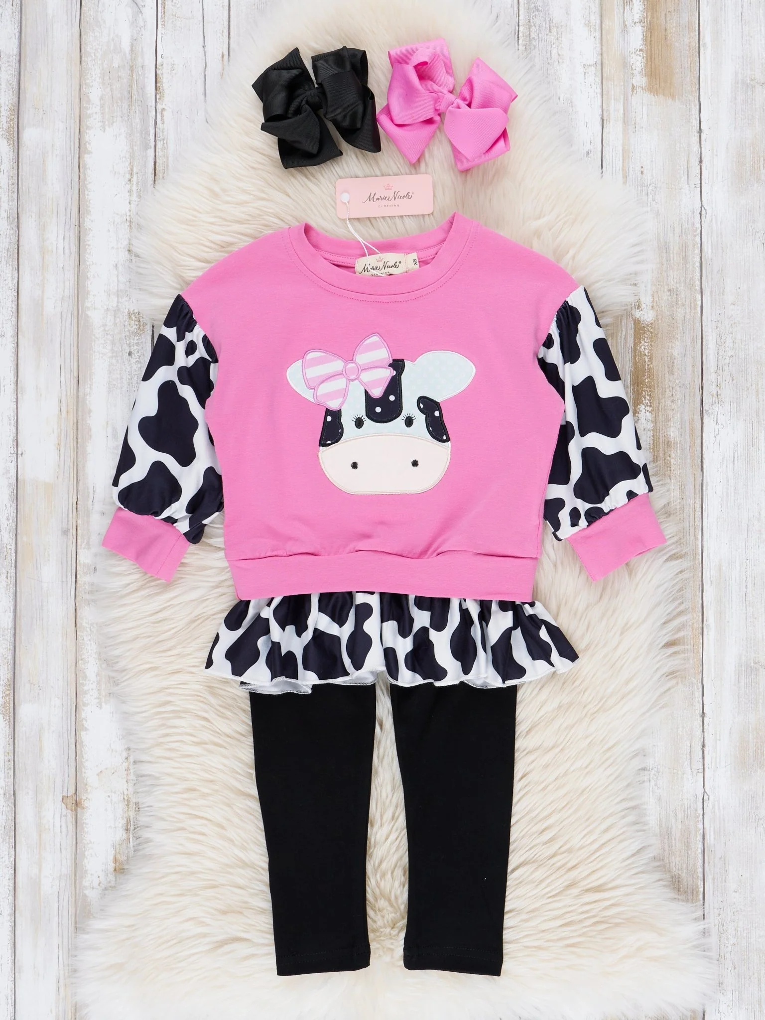 Magenta Cow Print Ruffle Outfit - Image 2