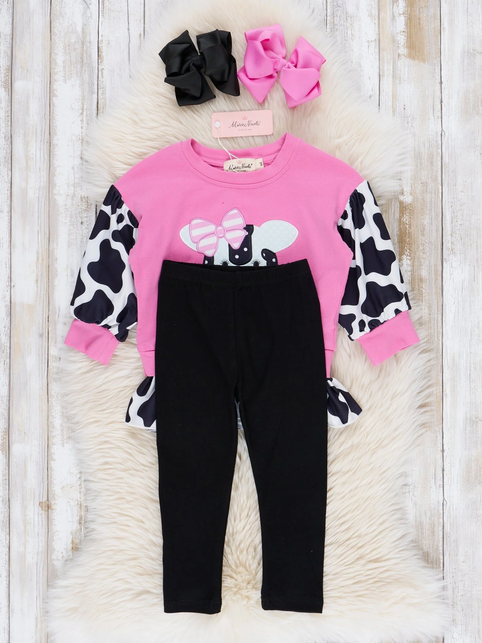 Magenta Cow Print Ruffle Outfit - Image 3