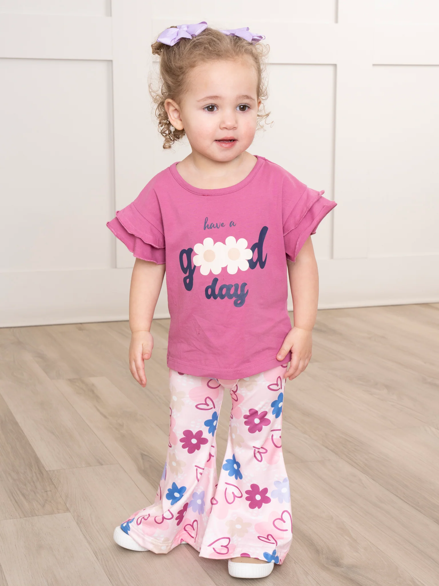 Magenta Flowers Good Day Bell Bottoms Outfit