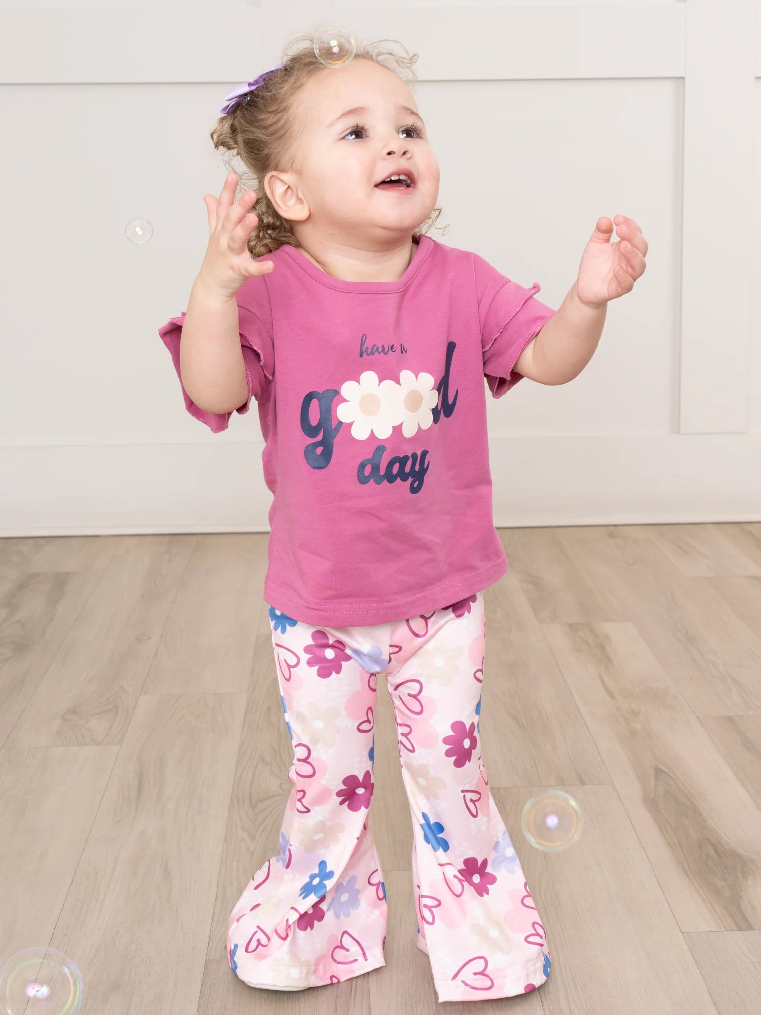 Magenta Flowers Good Day Bell Bottoms Outfit - Image 4