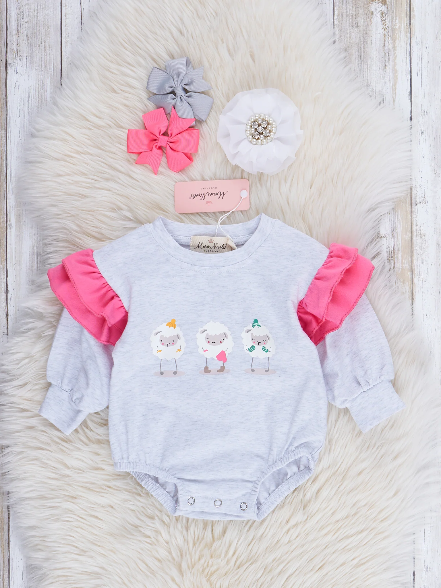 Magenta Ruffles Christmas Sheep Bubble Romper