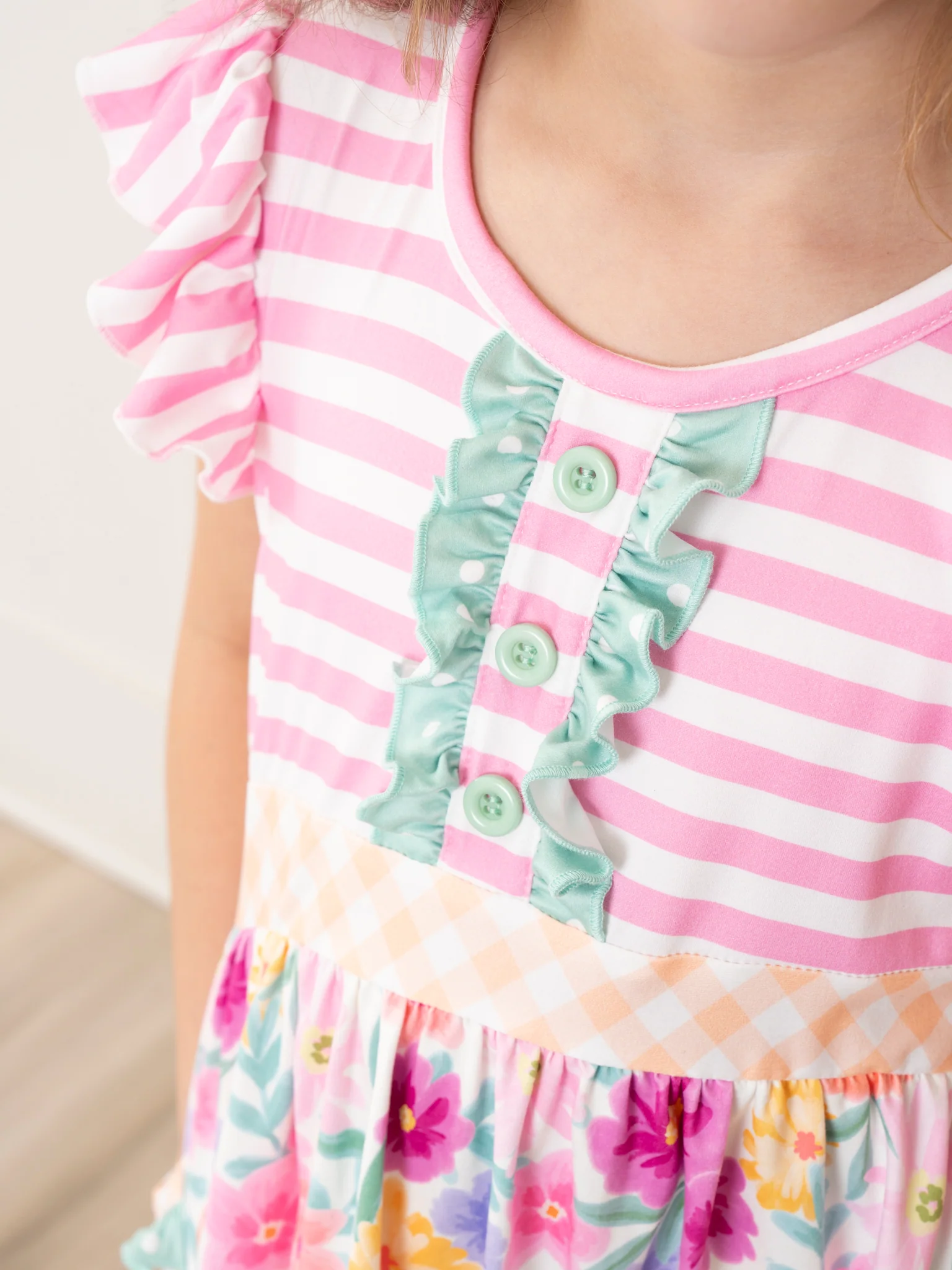 Magenta Stripes & Watercolor Florals Ruffle Outfit - Image 6