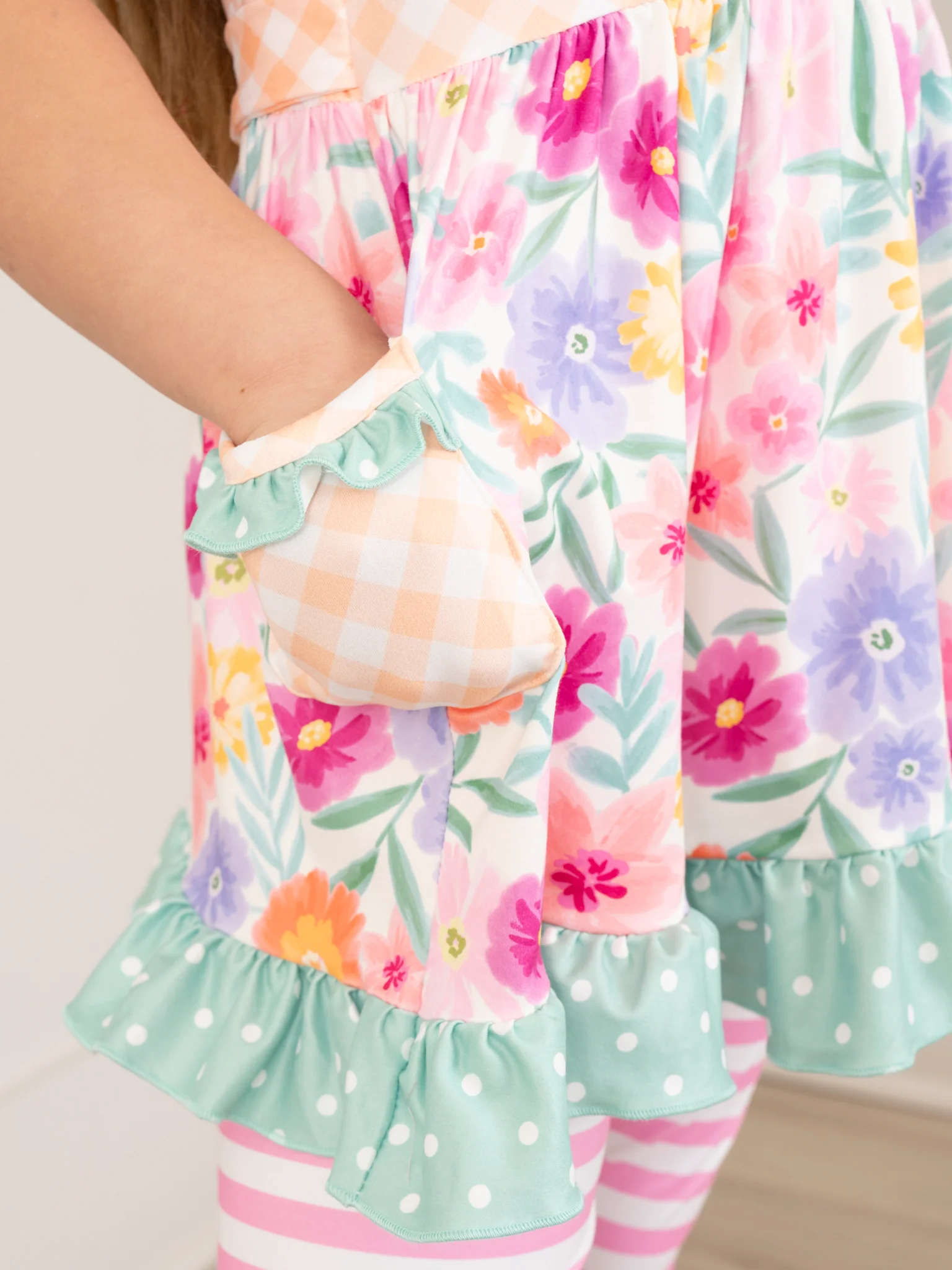 Magenta Stripes & Watercolor Florals Ruffle Outfit - Image 7