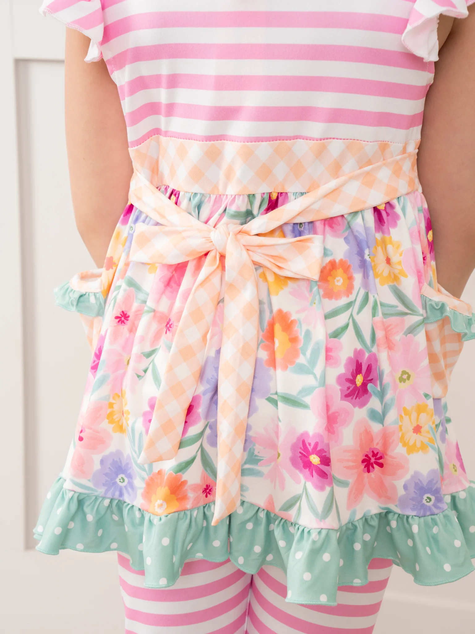 Magenta Stripes & Watercolor Florals Ruffle Outfit - Image 8