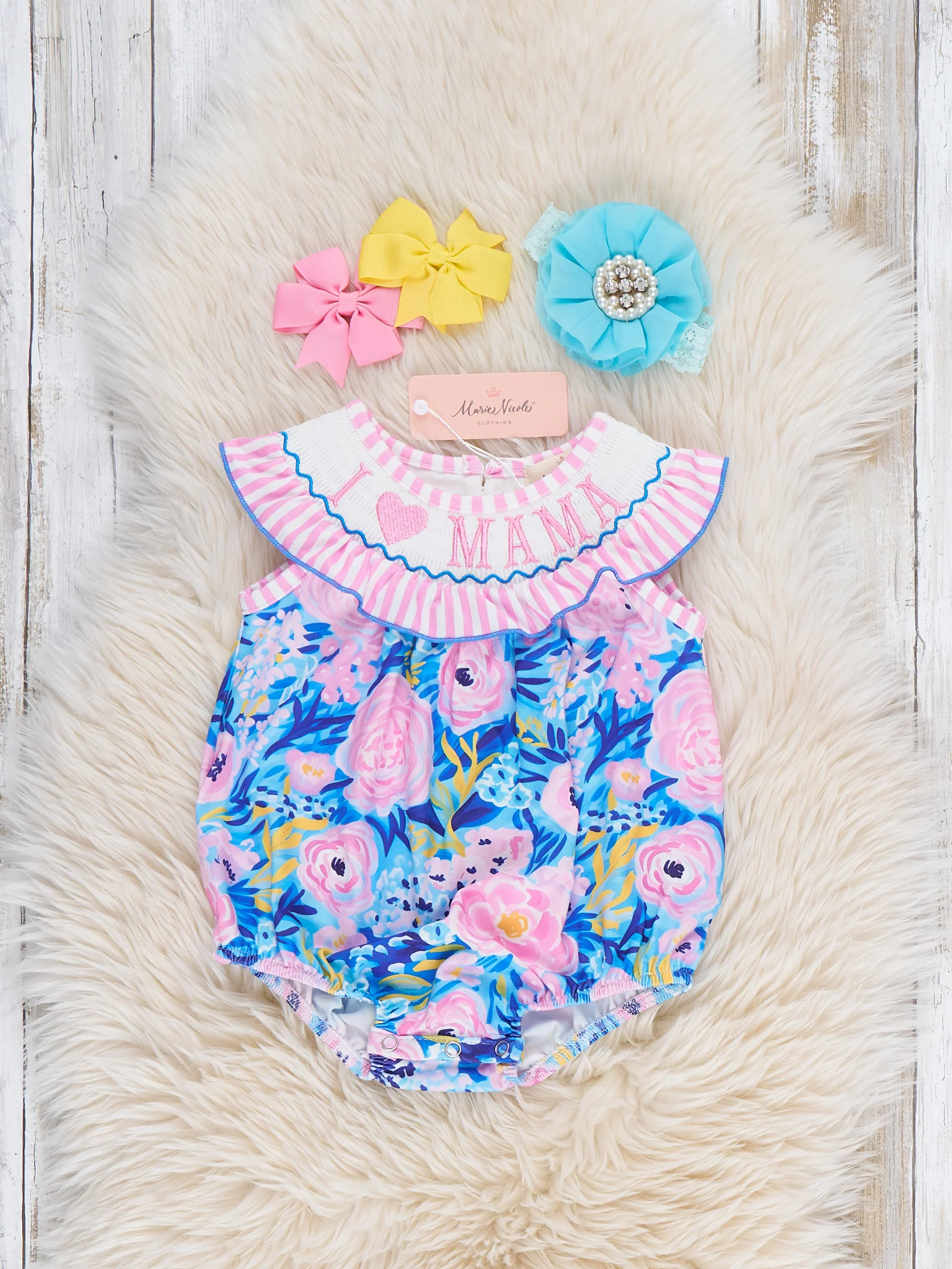 Mama Love Garden Smocked Bubble Romper