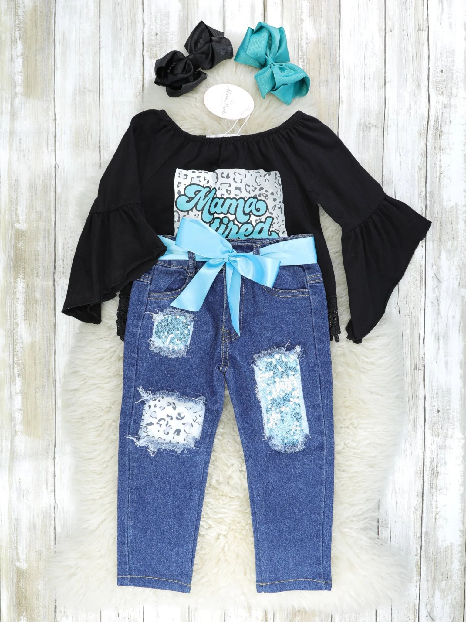 "Mama Tired" Top & Distressed Denim Outfit - Image 2
