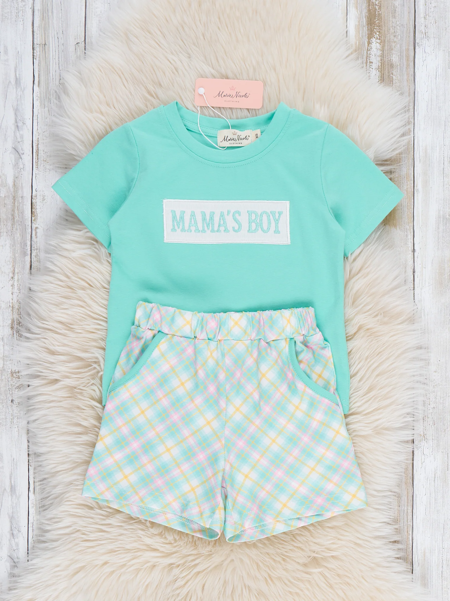Mama’s Boy Pastel Plaid Smocked Outfit - Image 3