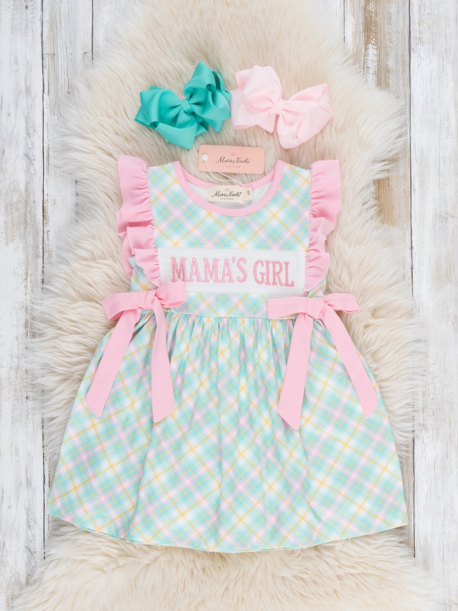 Mama’s Girl Pastel Plaid Smocked Ruffle Dress