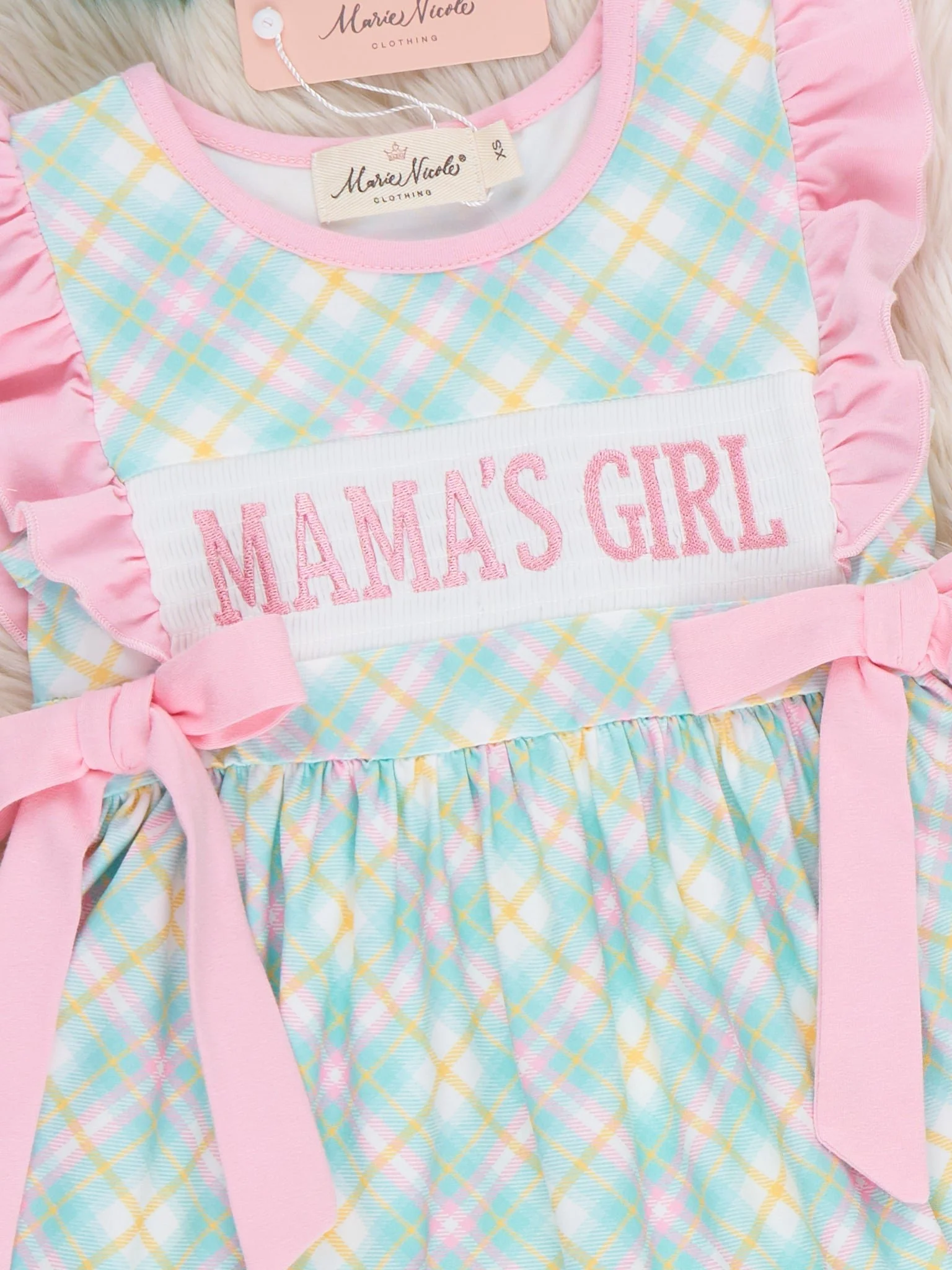 Mama’s Girl Pastel Plaid Smocked Ruffle Dress - Image 2