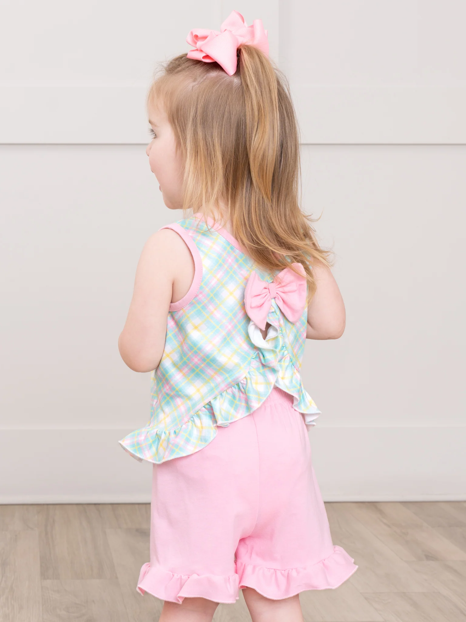 Mama’s Girl Pastel Plaid Smocked Ruffle Outfit - Image 2