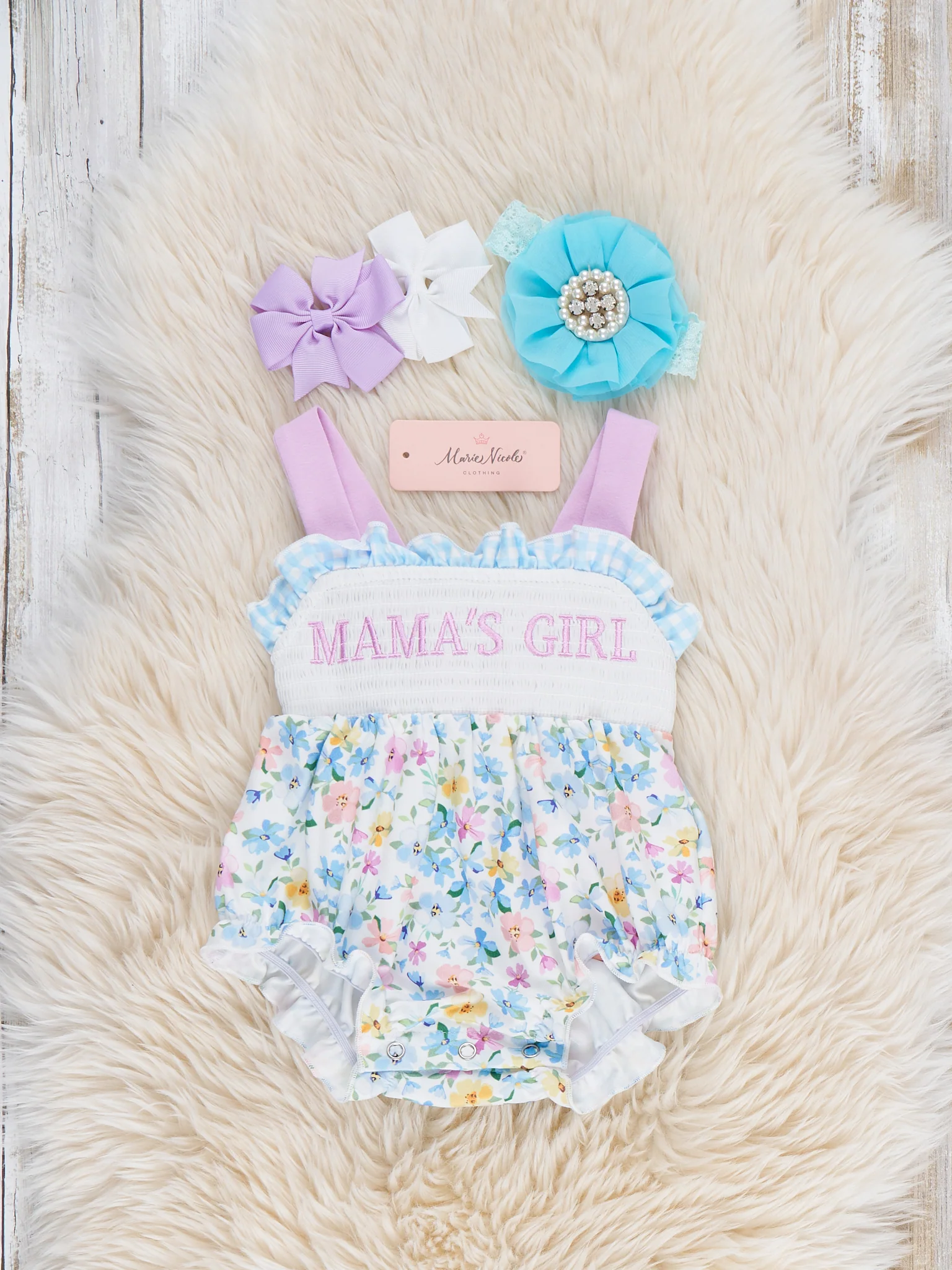 MAMA'S GIRL Petal Hem Smocked Ruffle Bubble Romper - Image 2