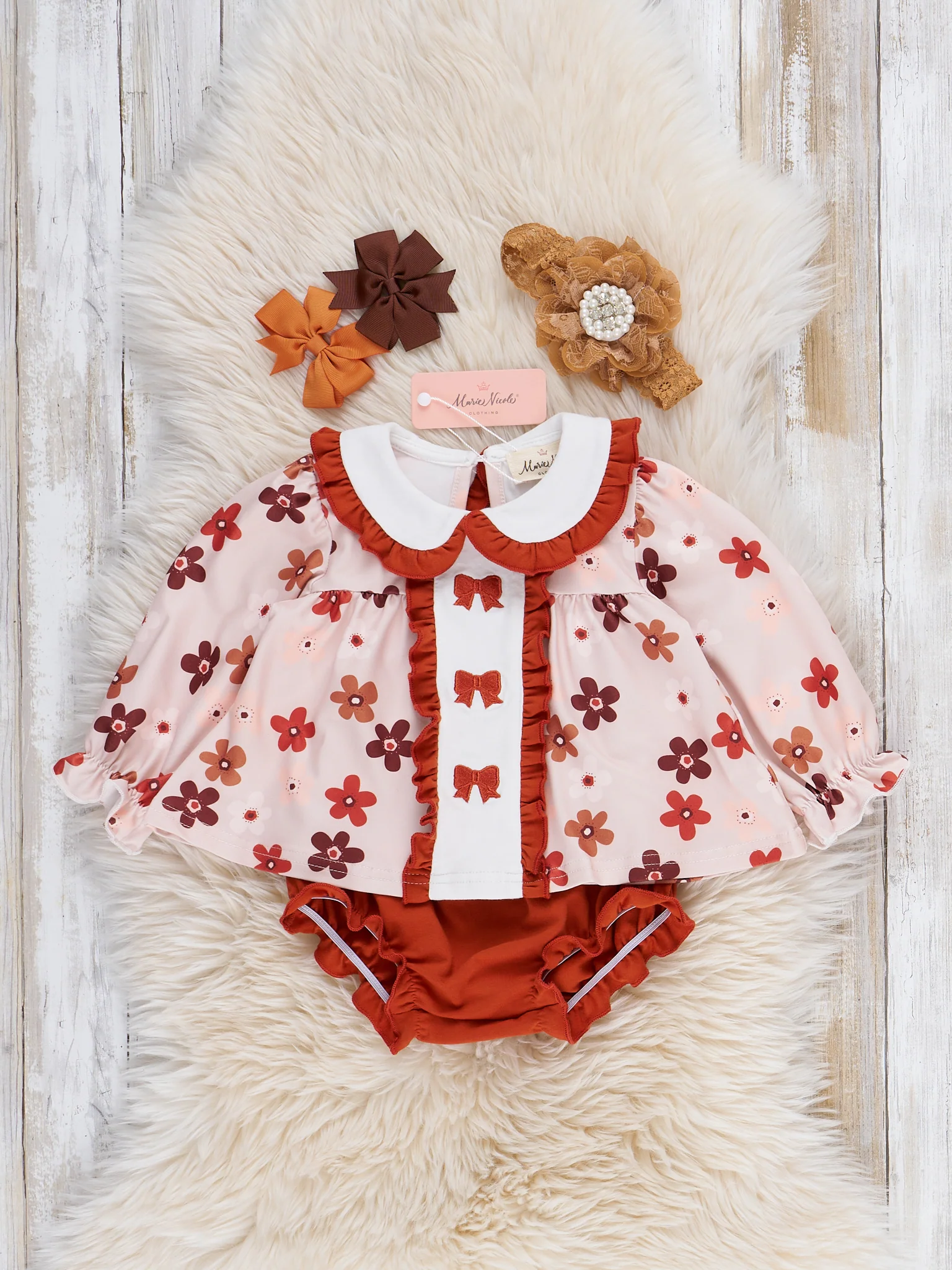 Maple Bloom Embroidered Bow Bloomers Outfit