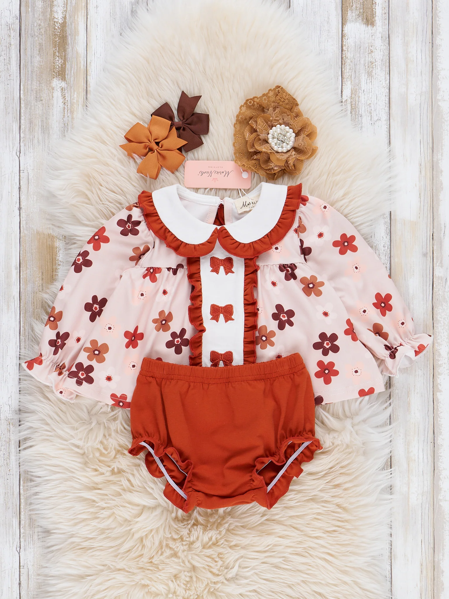Maple Bloom Embroidered Bow Bloomers Outfit - Image 3