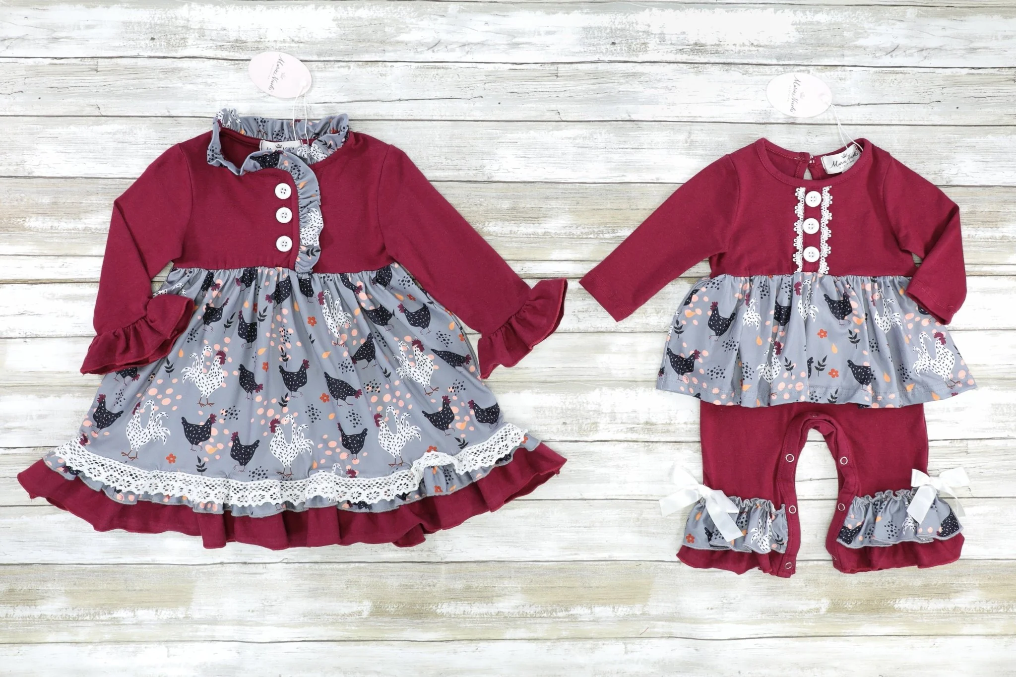 Maroon & Grey Chicken Ruffle Dress - Image 2