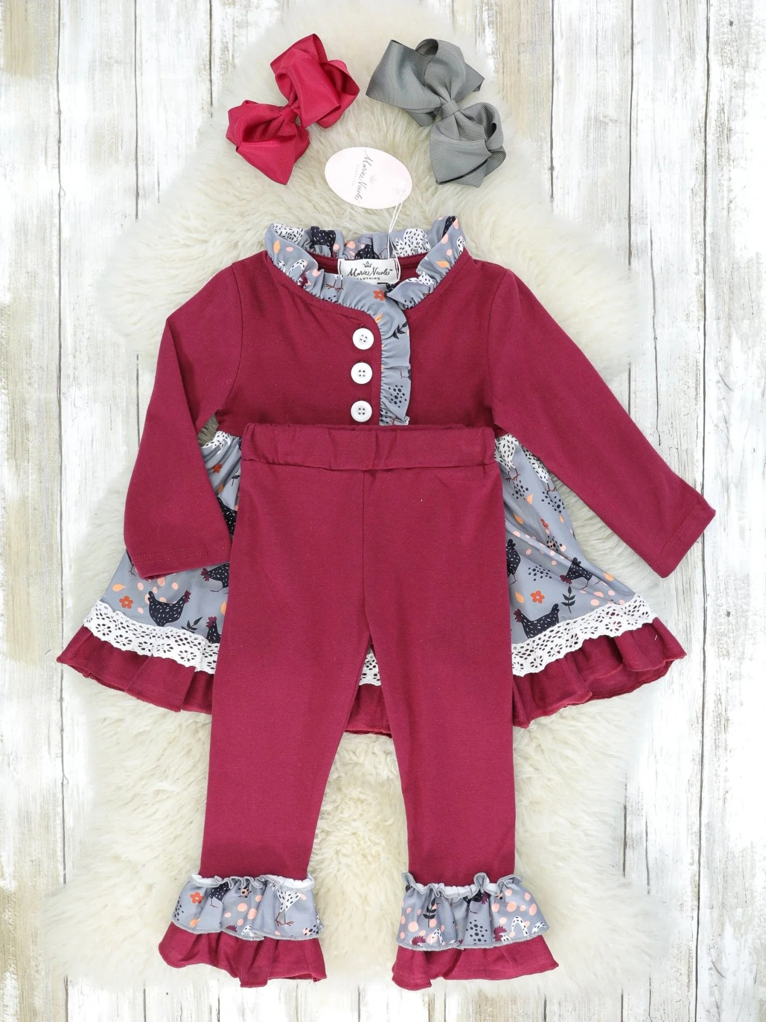 Maroon & Grey Chicken Ruffle Outfit - Image 2