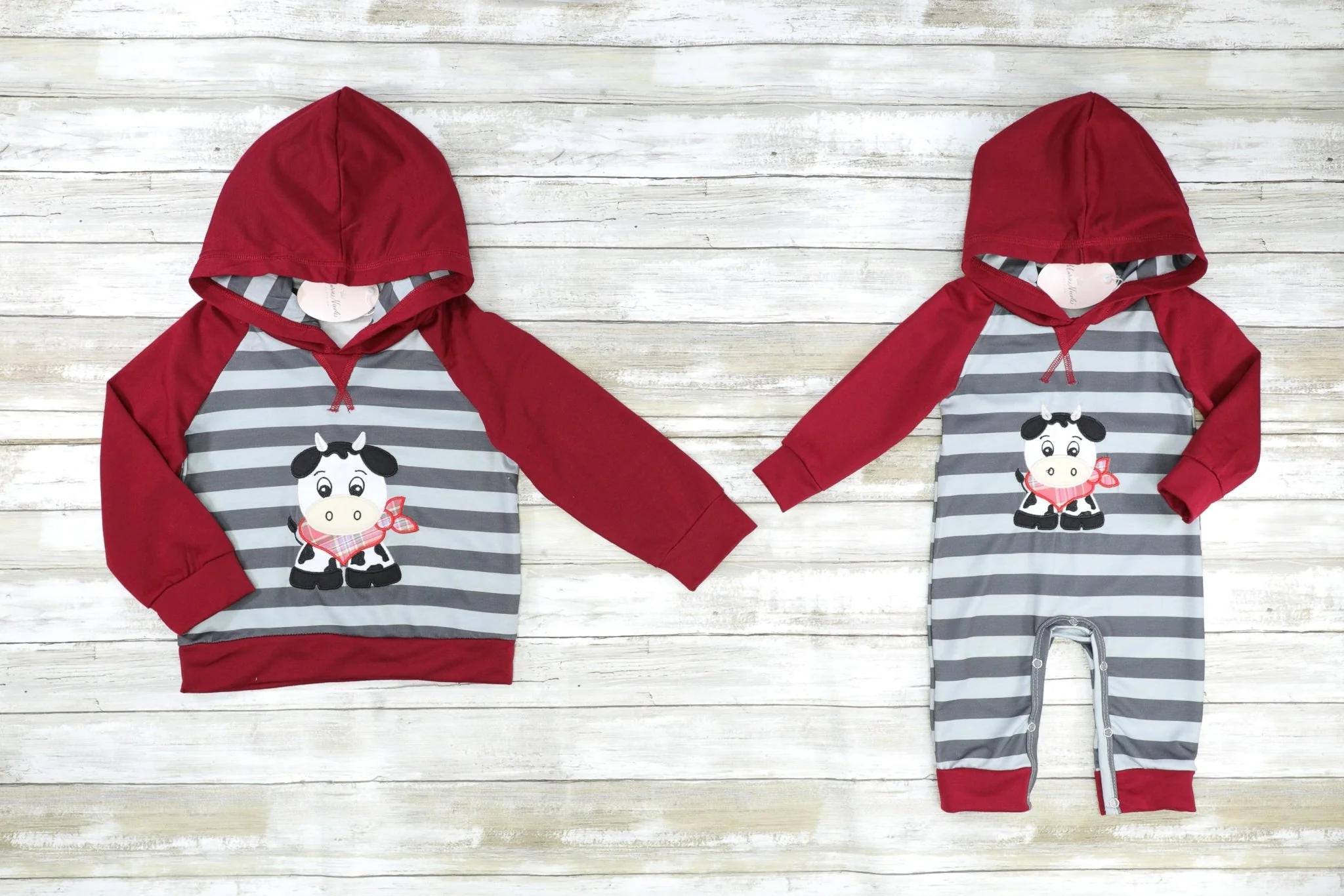 Maroon & Grey Striped Cow Hoodie - Image 2