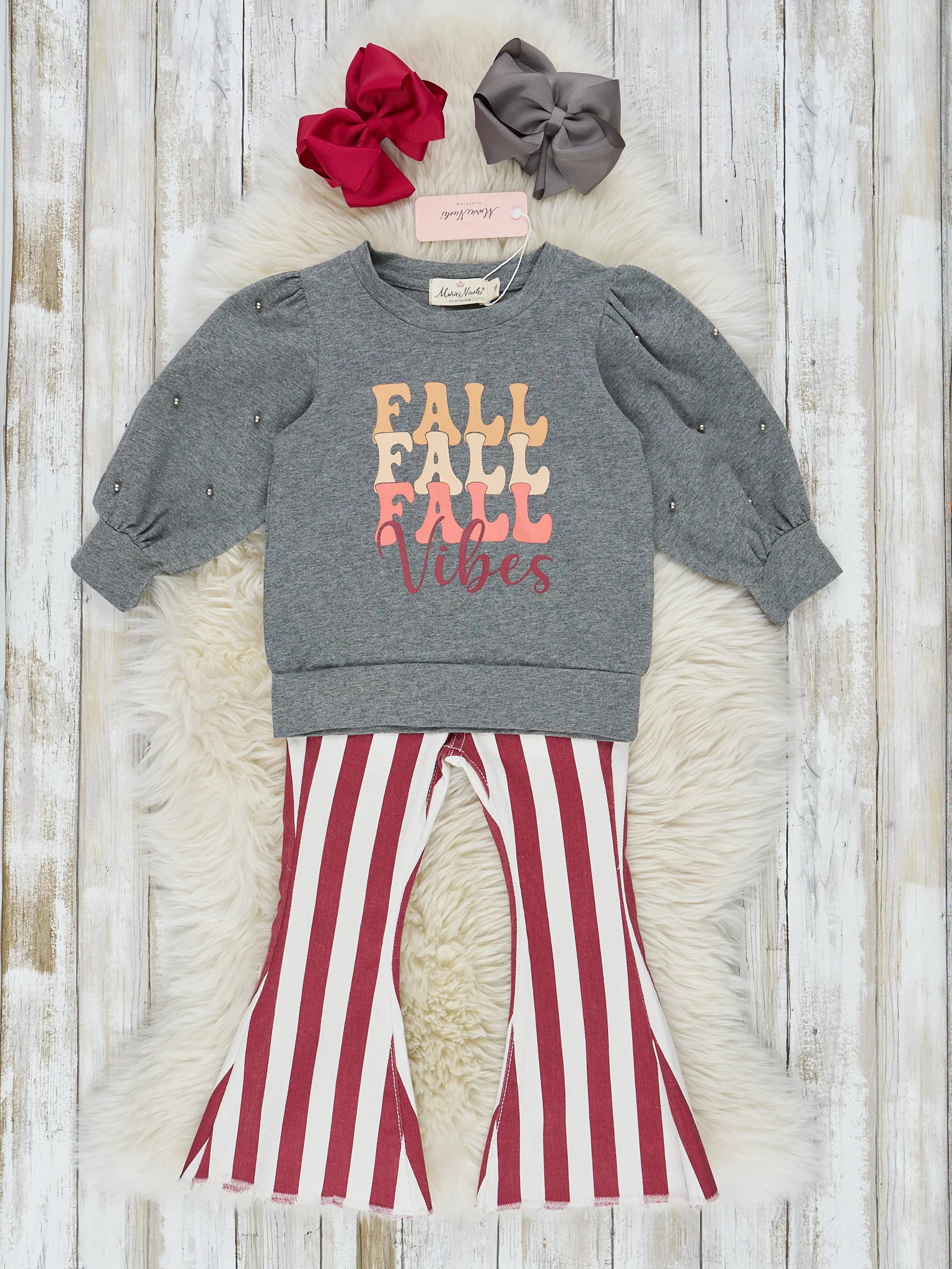 Maroon & White Fall Love Bell Bottom Outfit