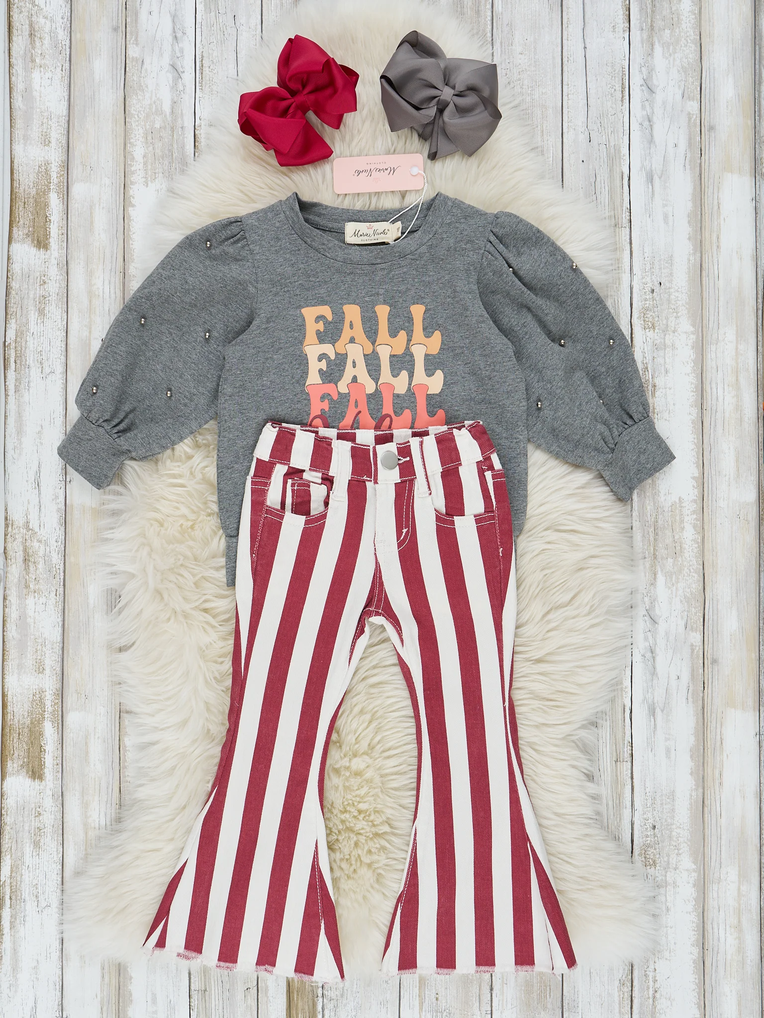 Maroon & White Fall Love Bell Bottom Outfit - Image 2