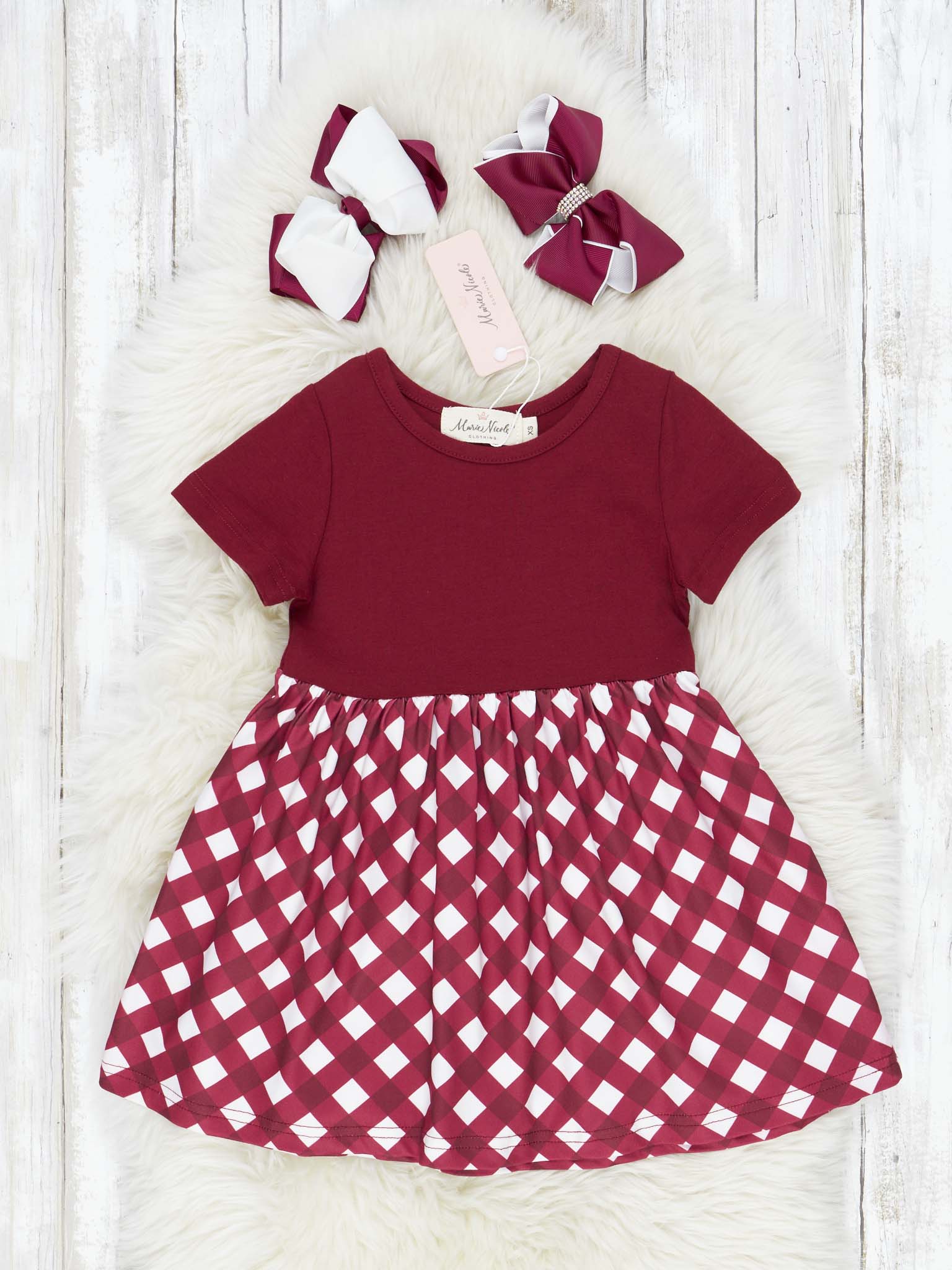 Maroon & White Gingham Dress