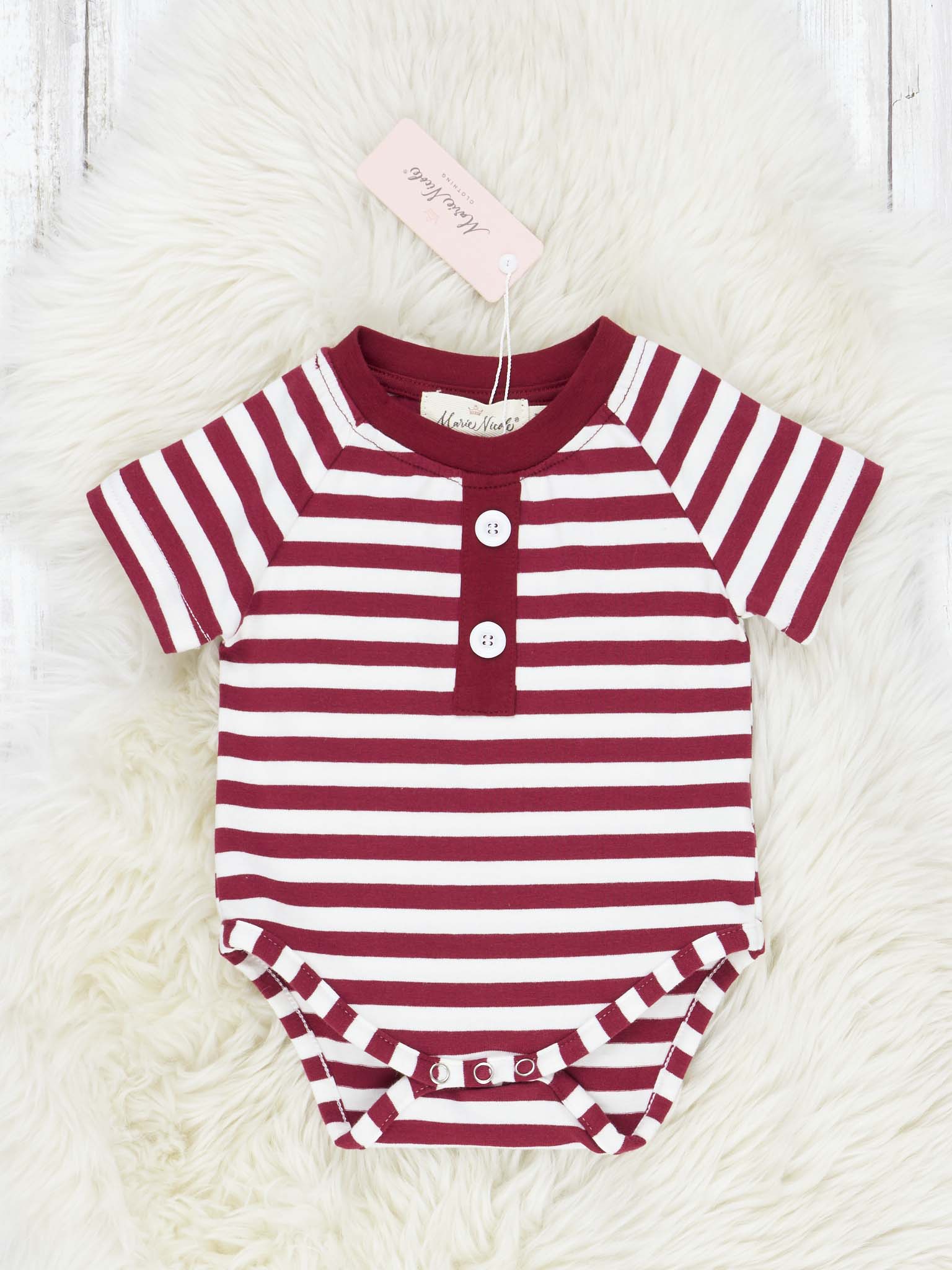 Maroon & White Striped Romper