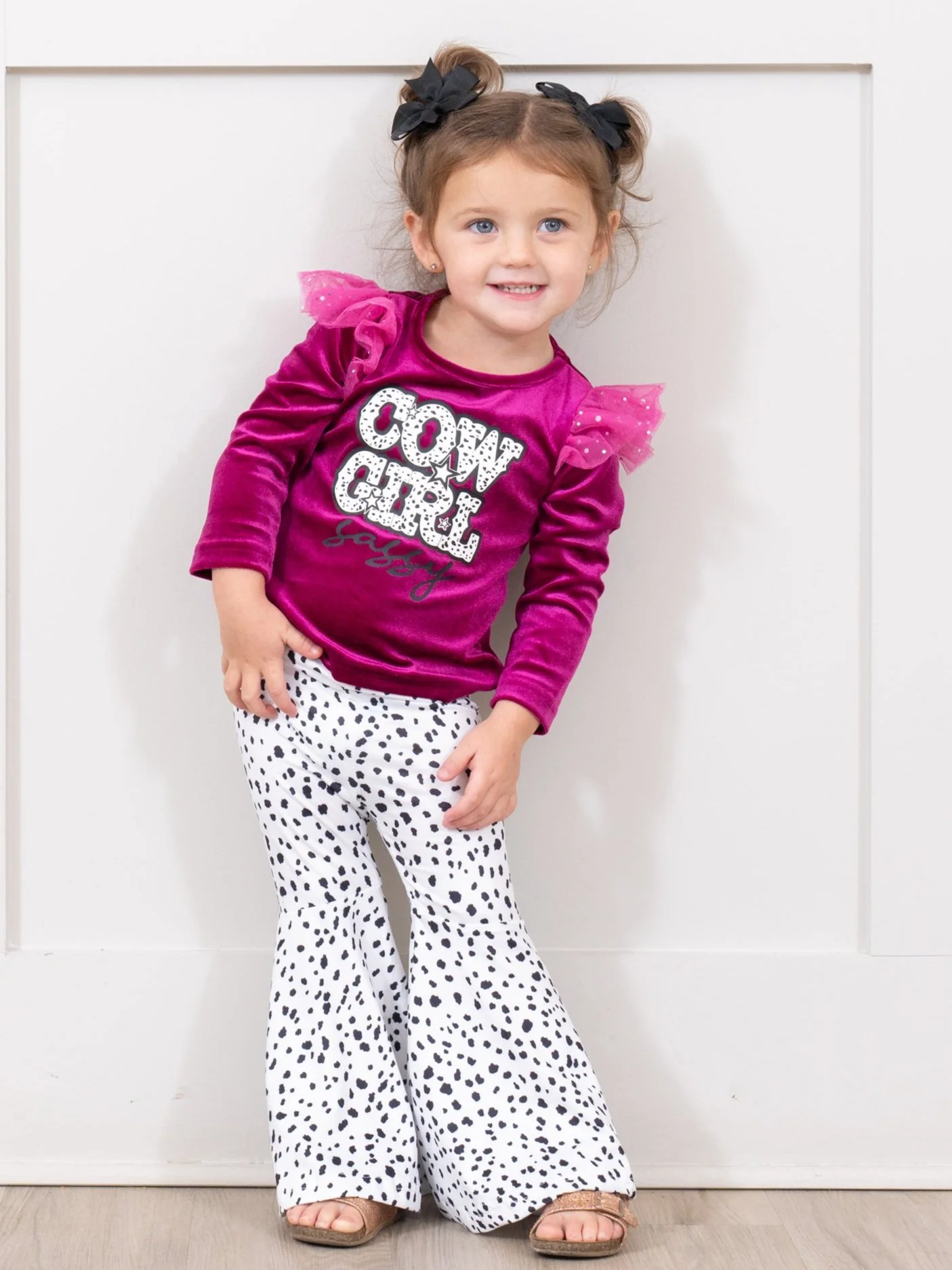 Maroon Cow Girl Velvet Bell Bottom Outfit
