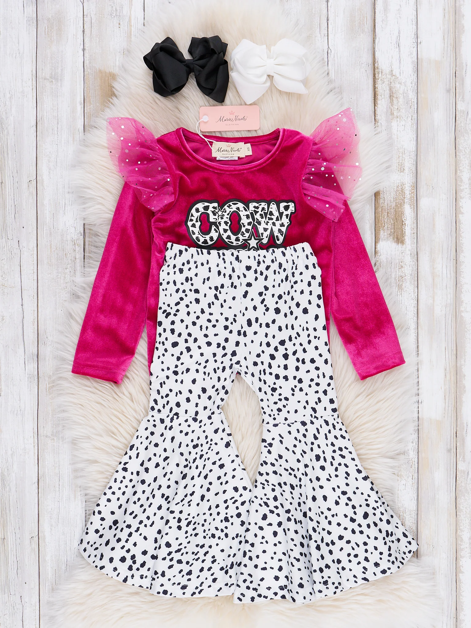 Maroon Cow Girl Velvet Bell Bottom Outfit - Image 3