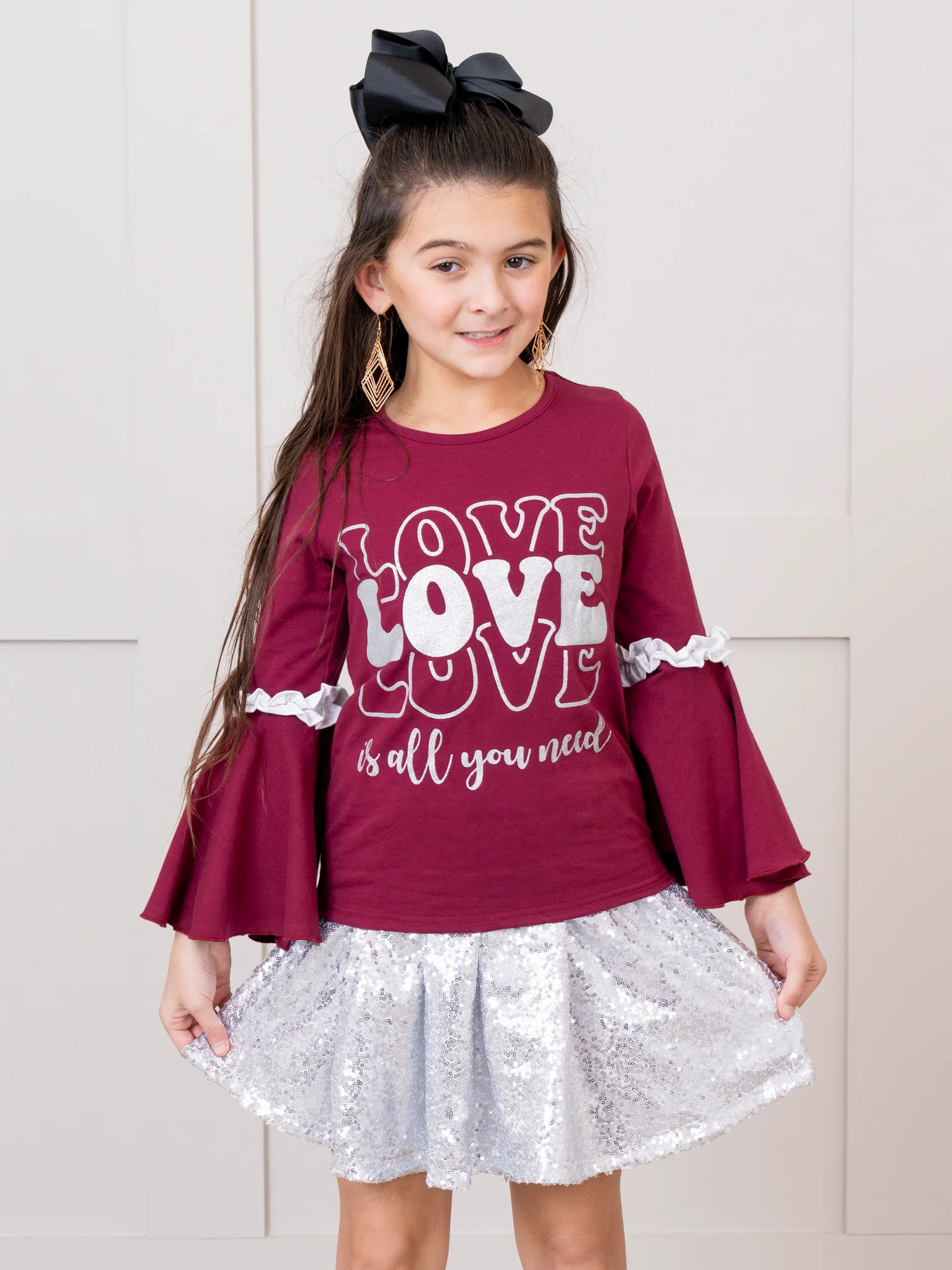 Maroon "Love is All You Need" Ruffle Outfit w/ Skirt