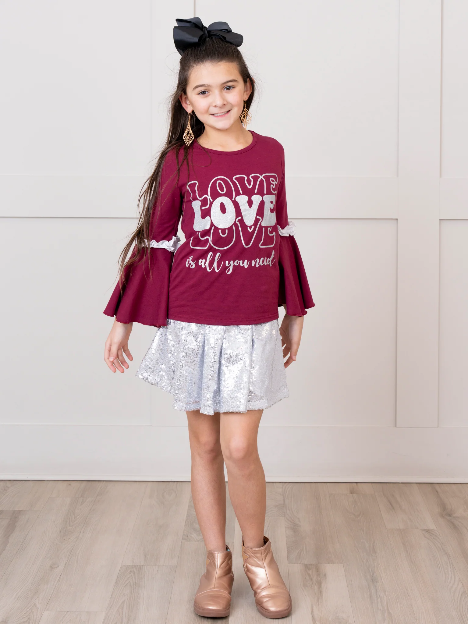 Maroon "Love is All You Need" Ruffle Outfit w/ Skirt - Image 5