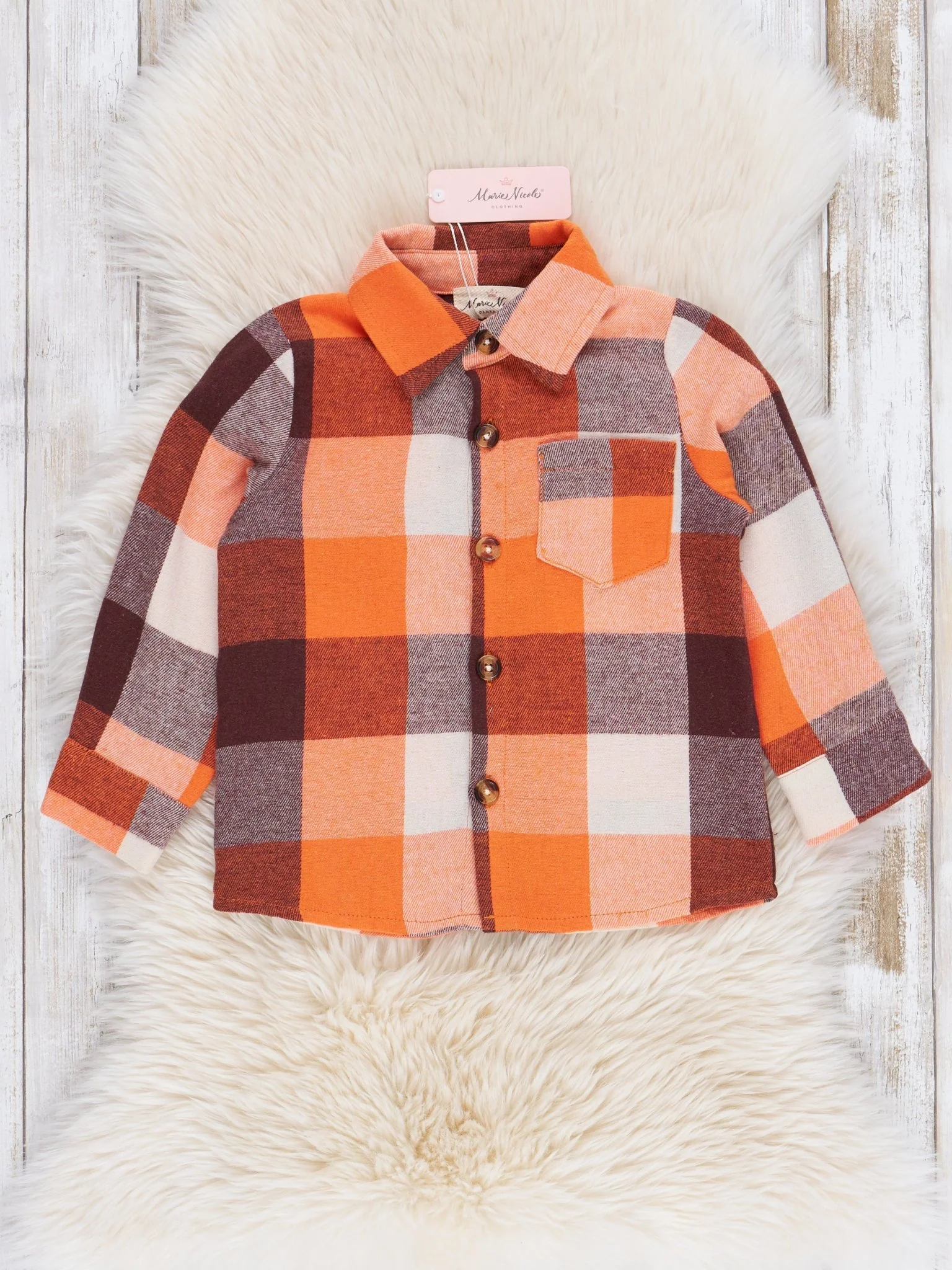 Maroon & Orange Flannel Button-Up