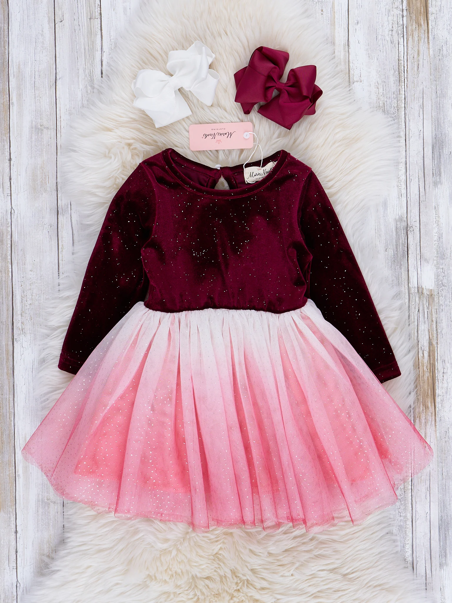 Maroon & Pink Ombre Sparkle Tulle Dress