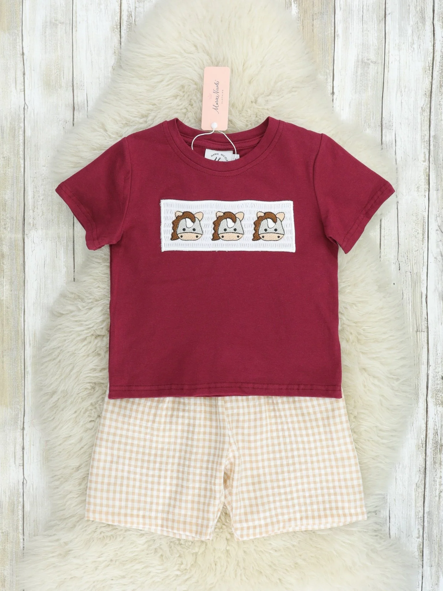 Maroon Smocked Horse Outfit
