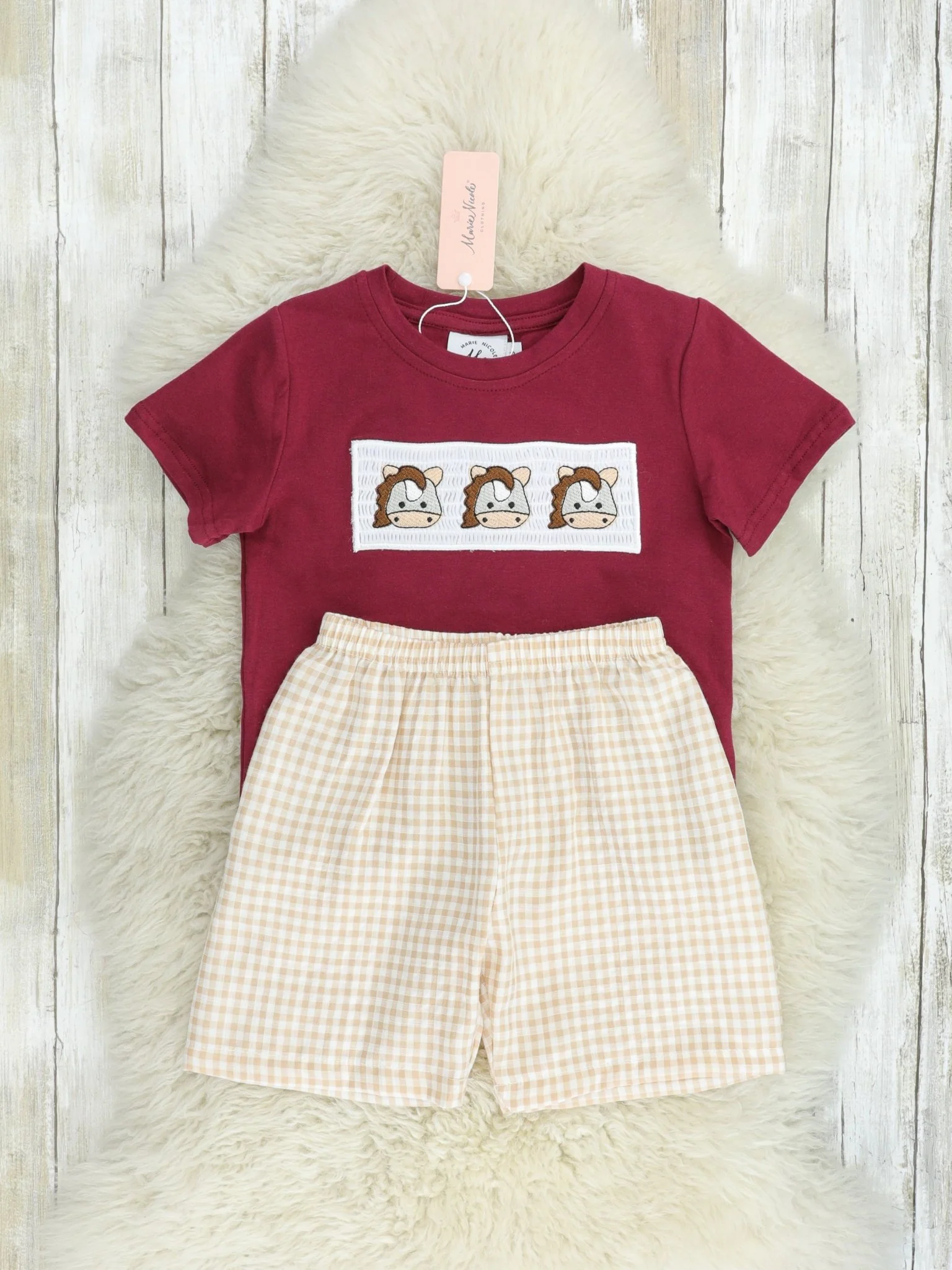 Maroon Smocked Horse Outfit - Image 2