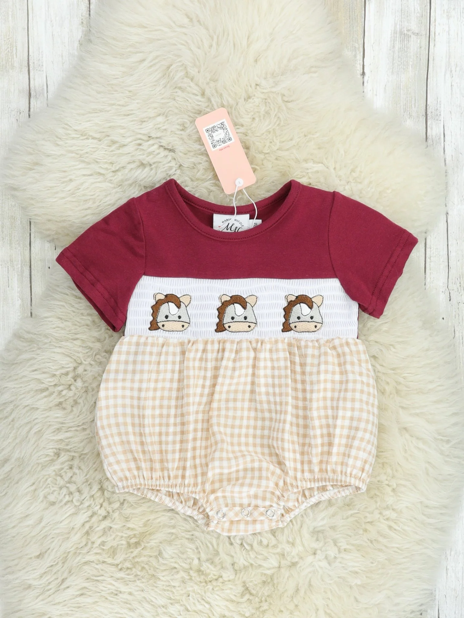 Maroon Smocked Horse Romper