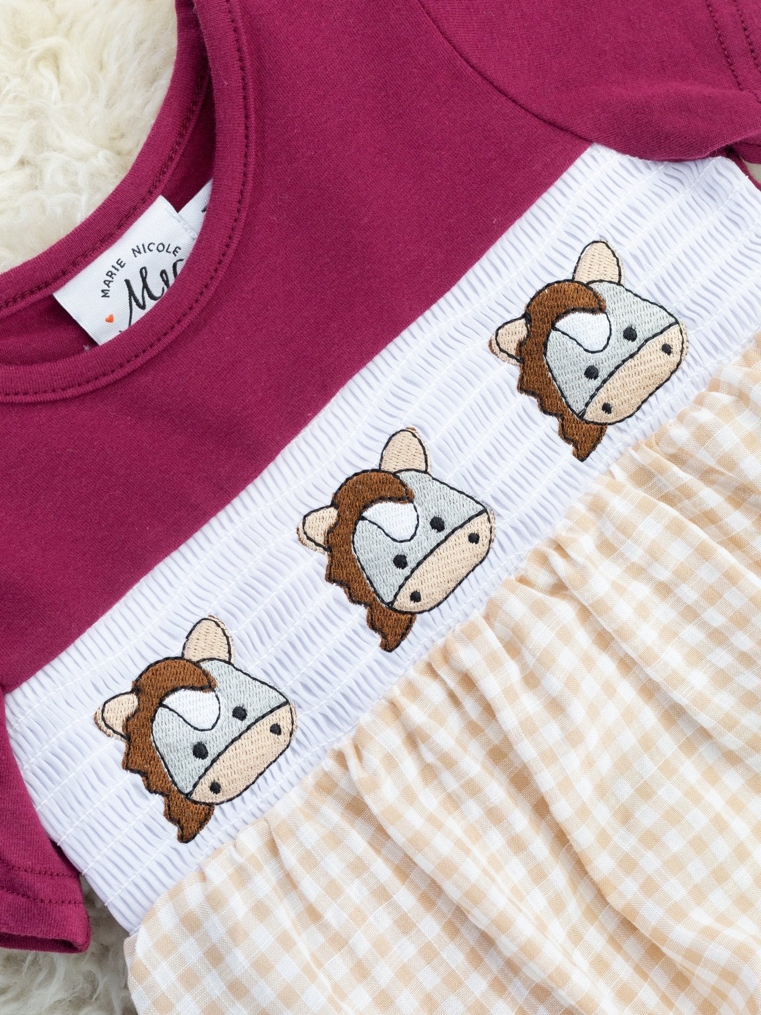 Maroon Smocked Horse Romper - Image 2