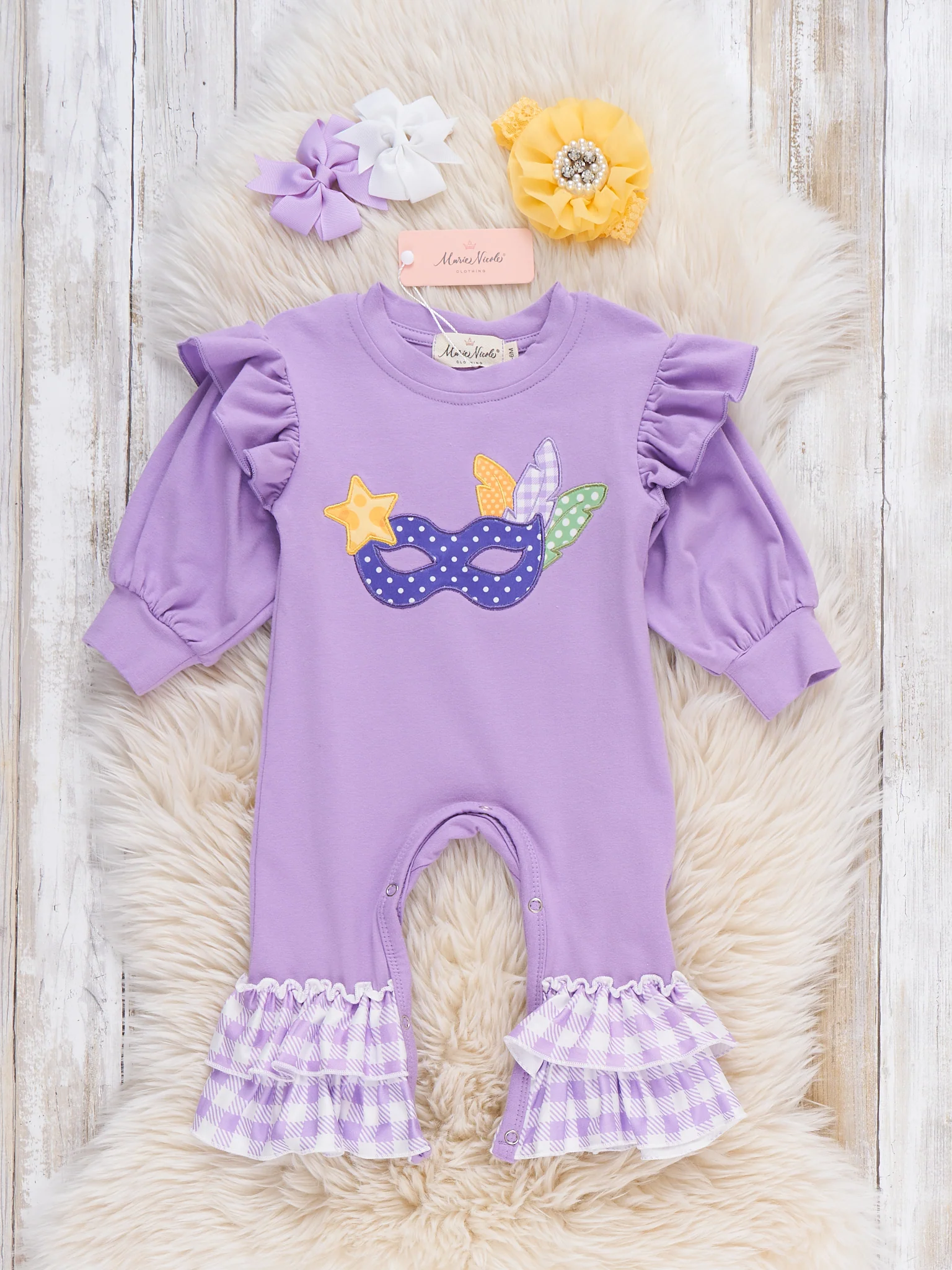 Masked Magic Embroidered Ruffle Romper