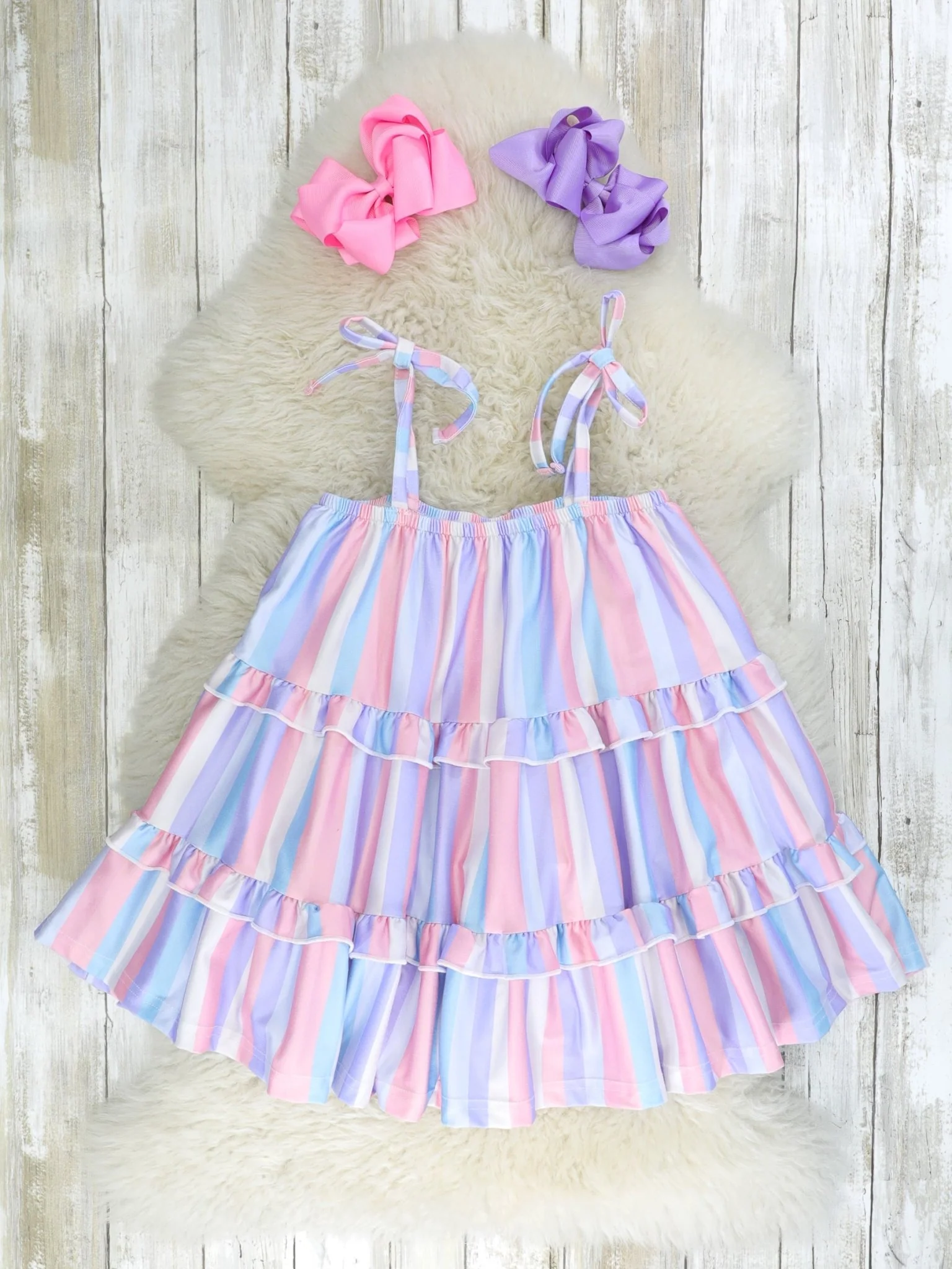 Mauve & Lavender Striped Tiered Tie Dress