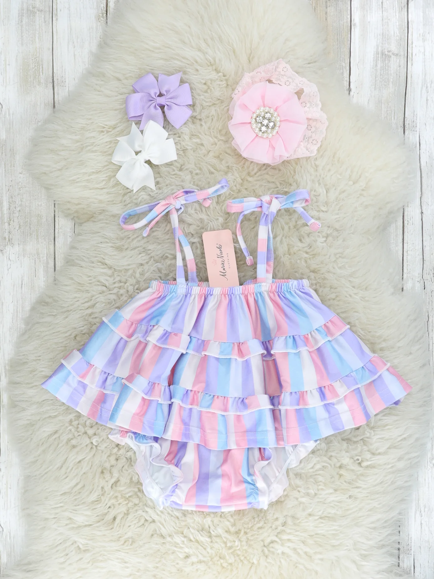 Mauve & Lavender Striped Tiered Tie Top & Bloomers Outfit