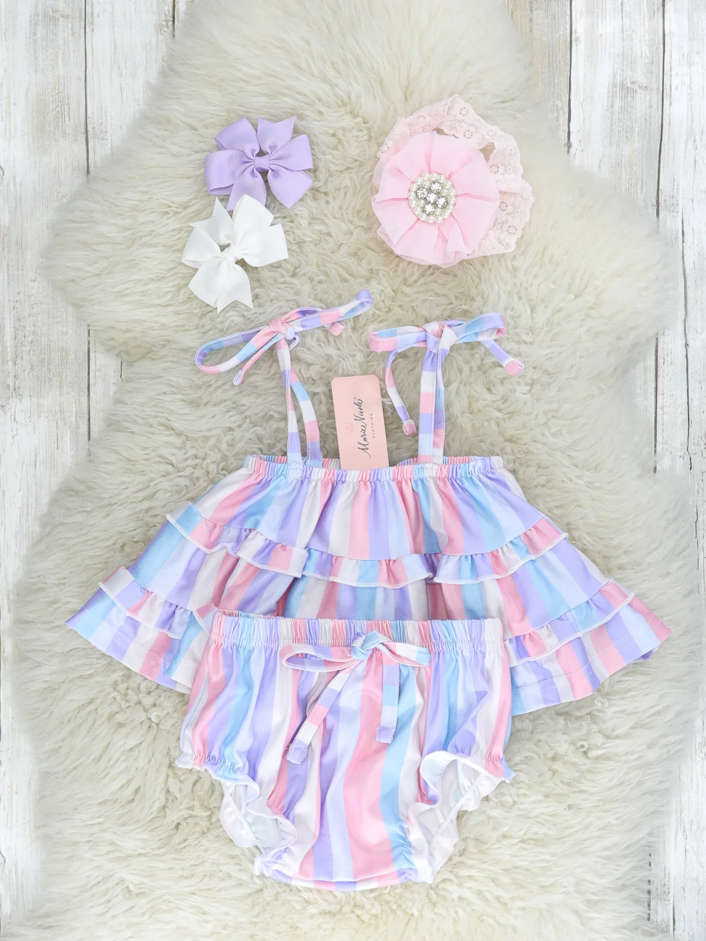 Mauve & Lavender Striped Tiered Tie Top & Bloomers Outfit - Image 2