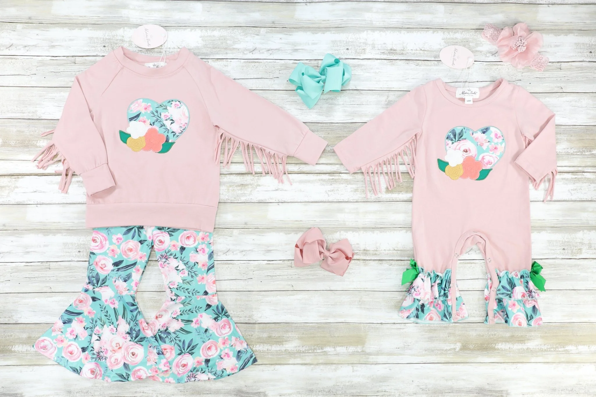 Mauve & Blue Roses Fringe Top & Bell Bottoms Outfit - Image 3