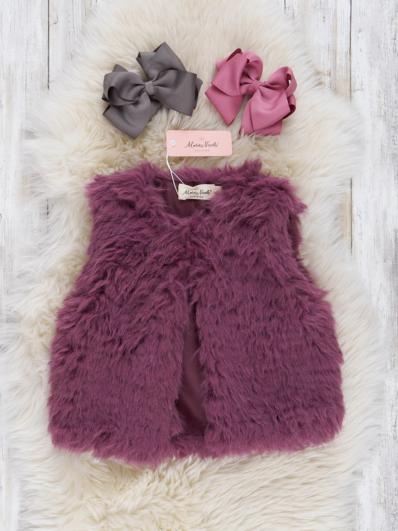 Mauve Dots & Wildflowers Outfit w/ Faux Fur Vest - Image 5