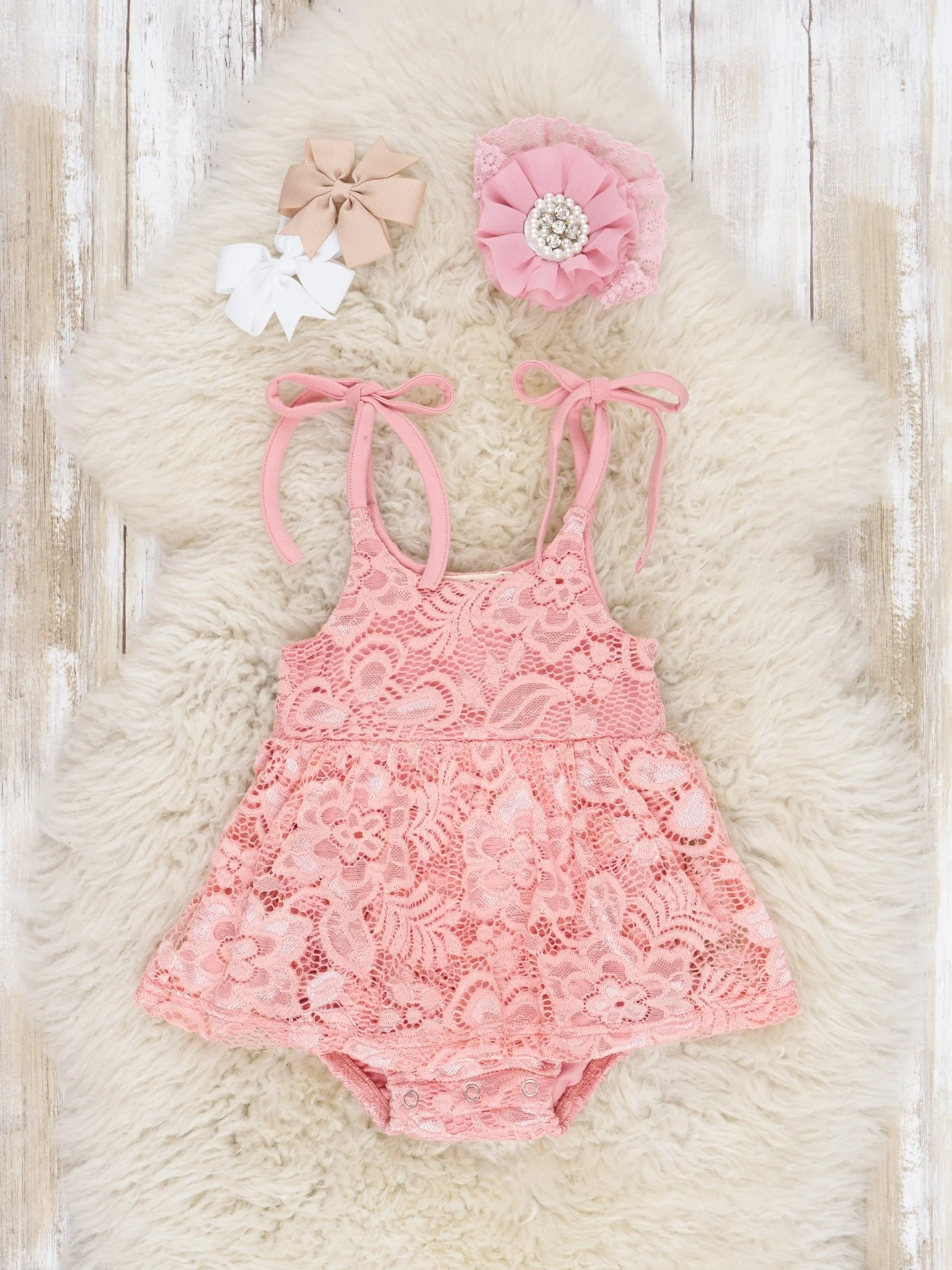 Mauve Floral Lace Tie Tank Dressy Bubble Romper