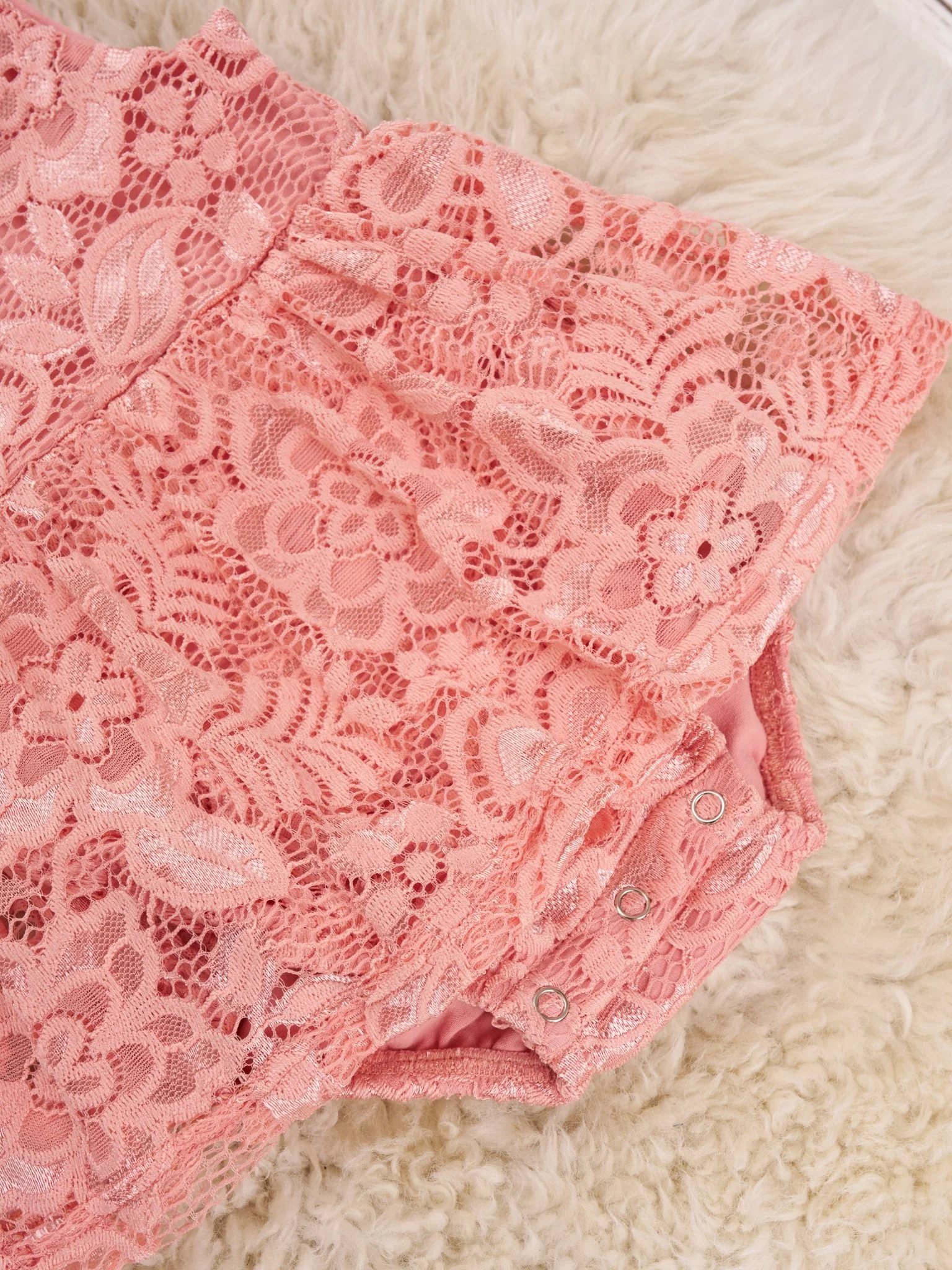Mauve Floral Lace Tie Tank Dressy Bubble Romper - Image 2