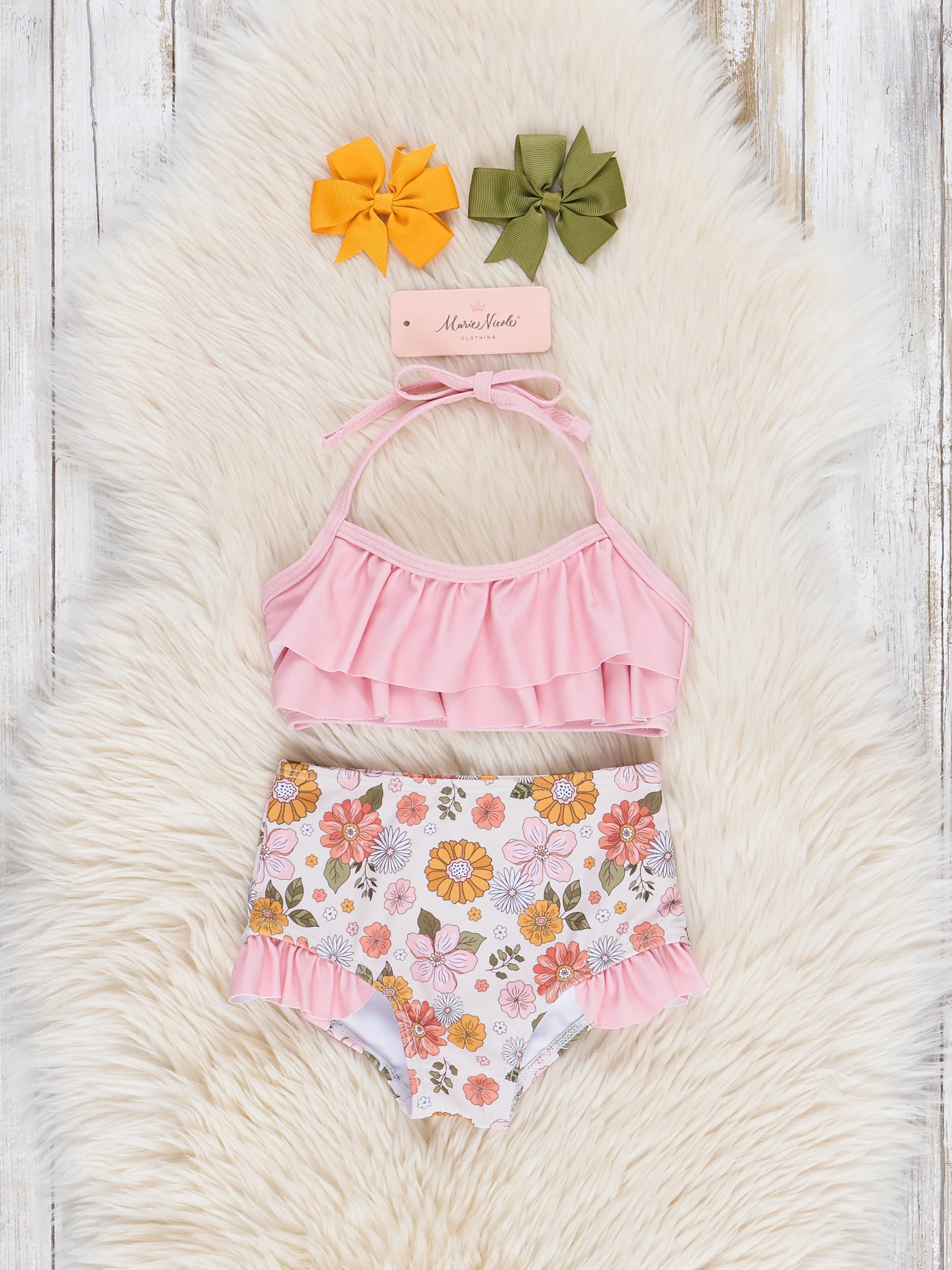 Mauve Floral Two-Piece Ruffle Swimsuit