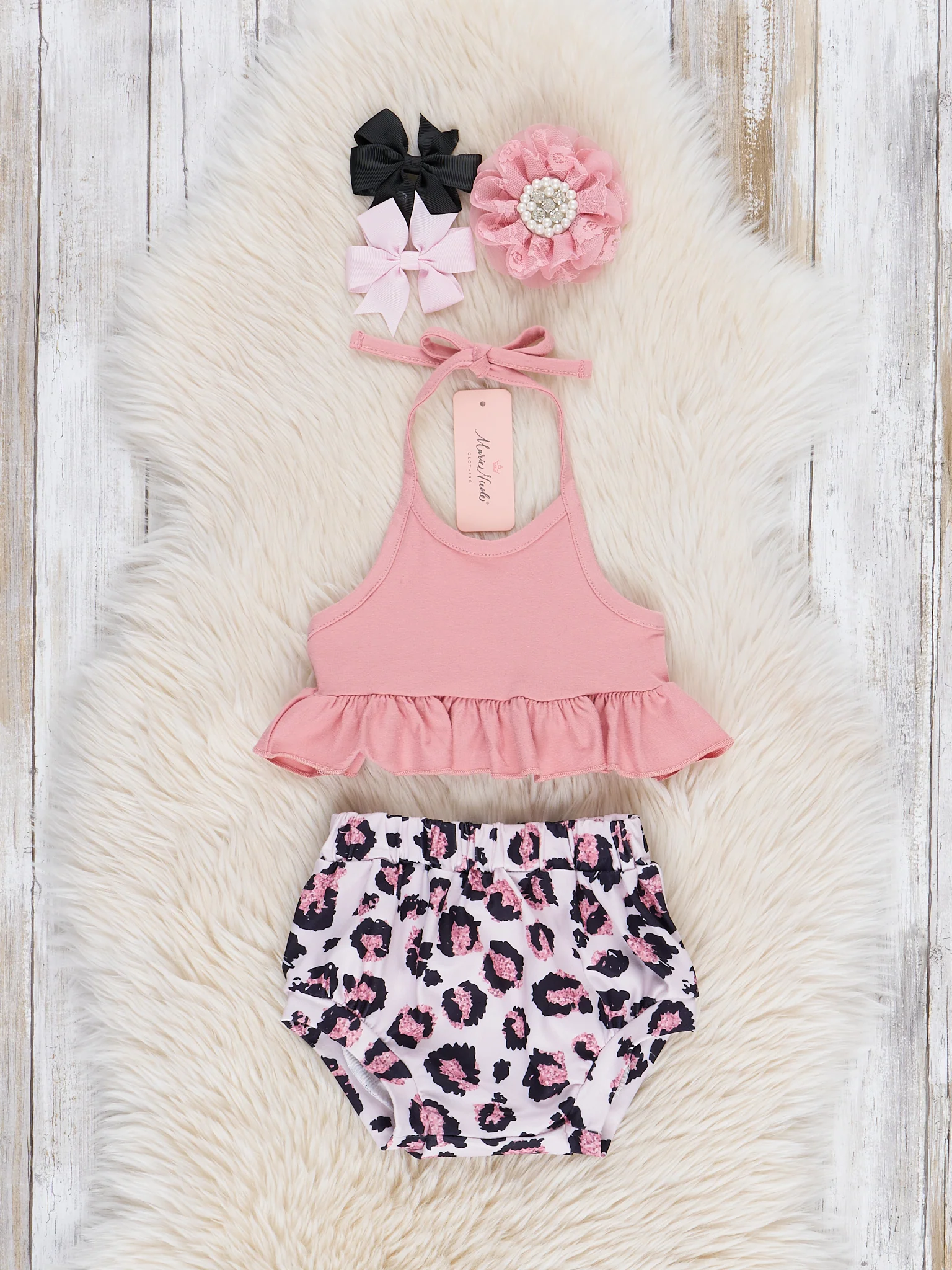 Mauve Leopard Halter Bloomers Outfit