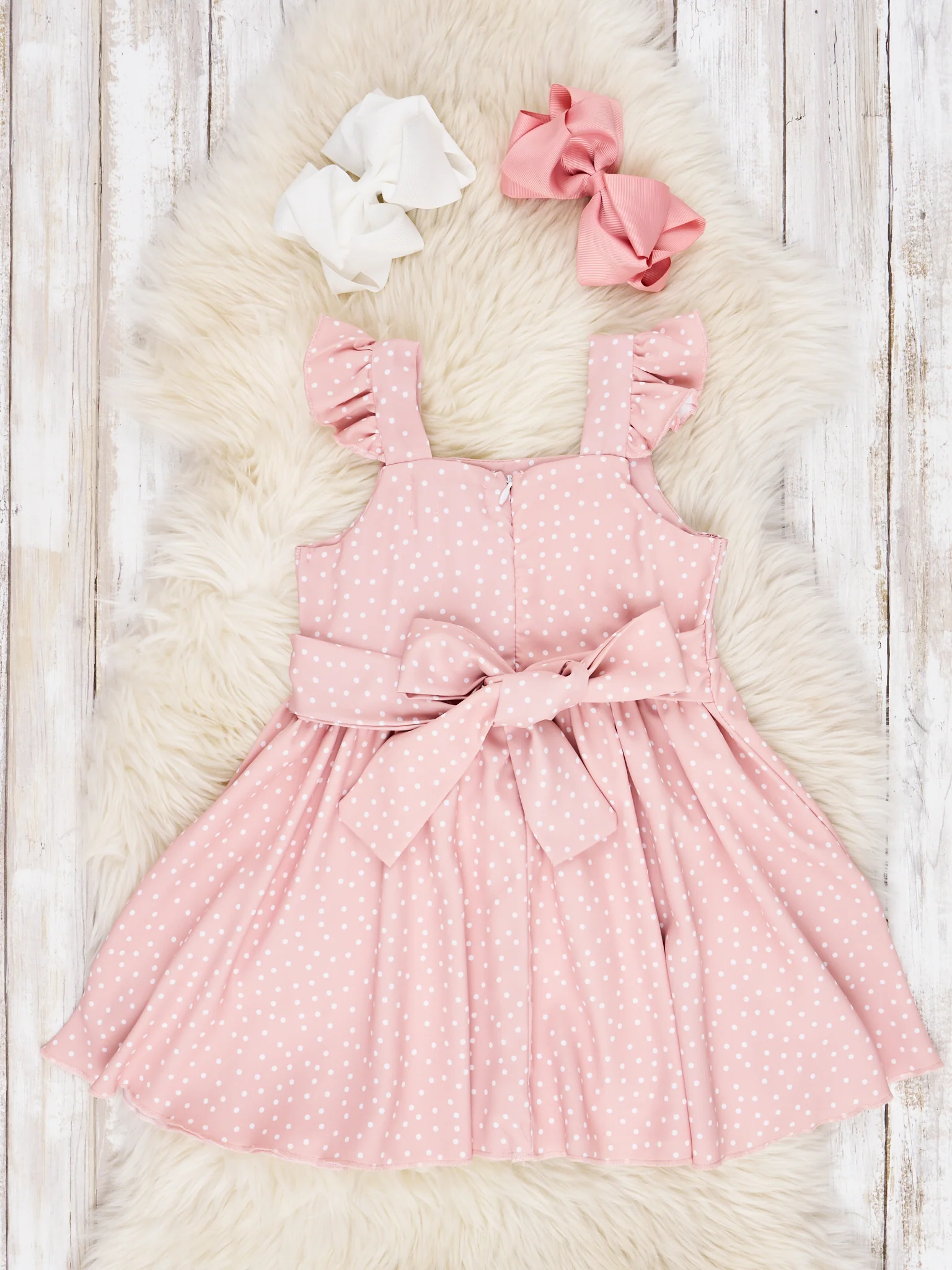 Mauve Polka Dot Tie Ruffle Dress - Image 2