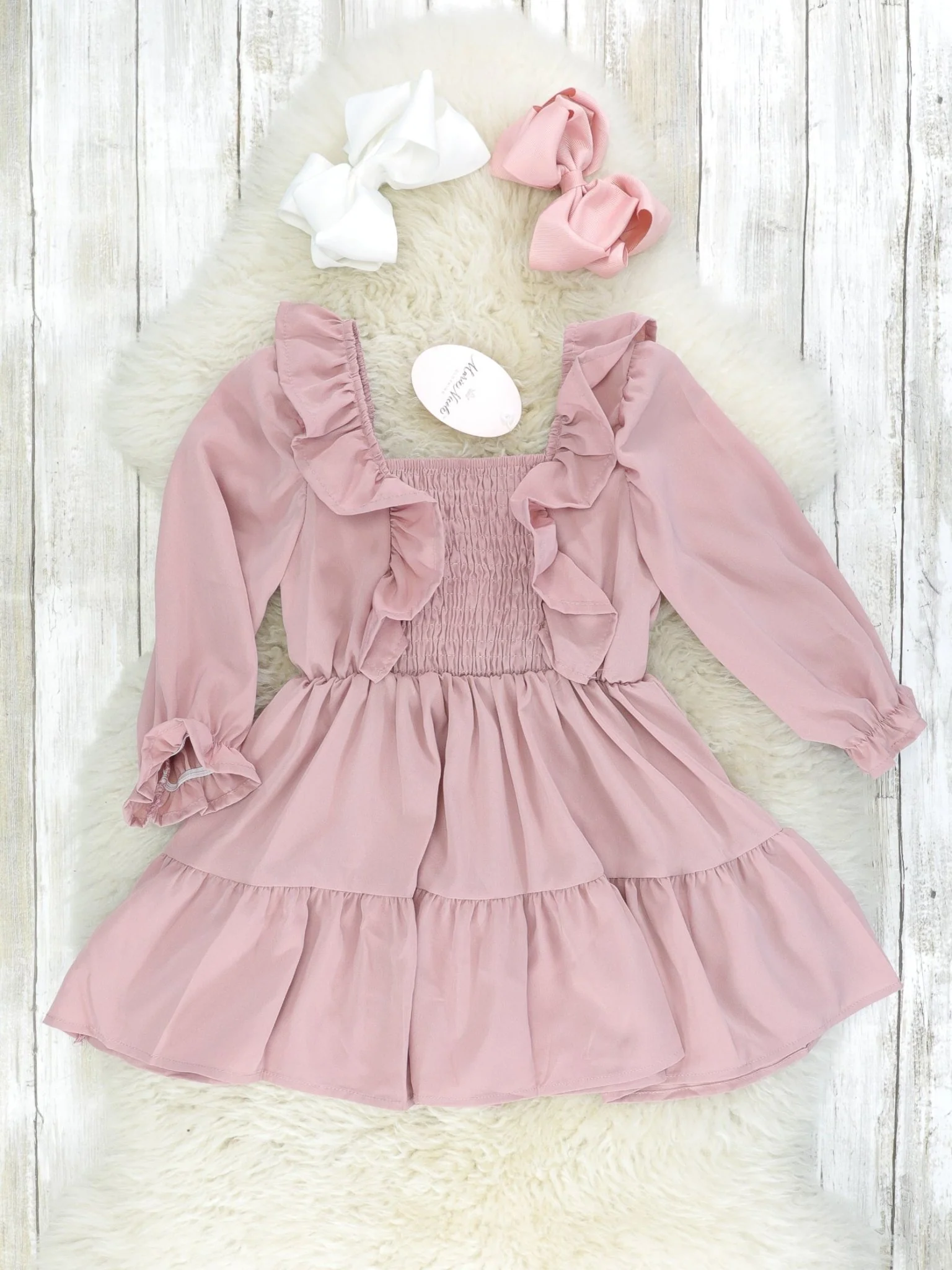 Mauve Smocked Ruffle Dress