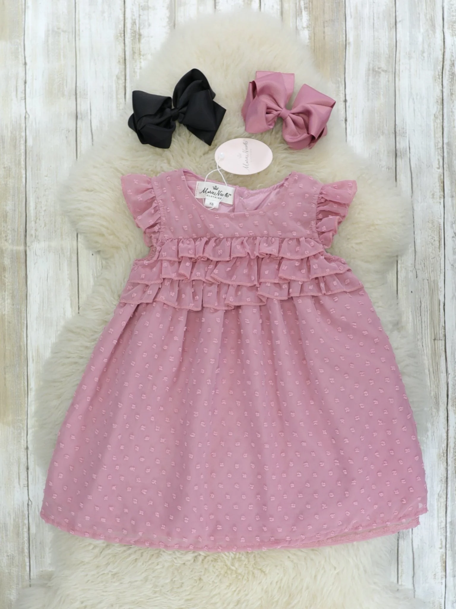 Mauve Swiss Dot Ruffle Dress